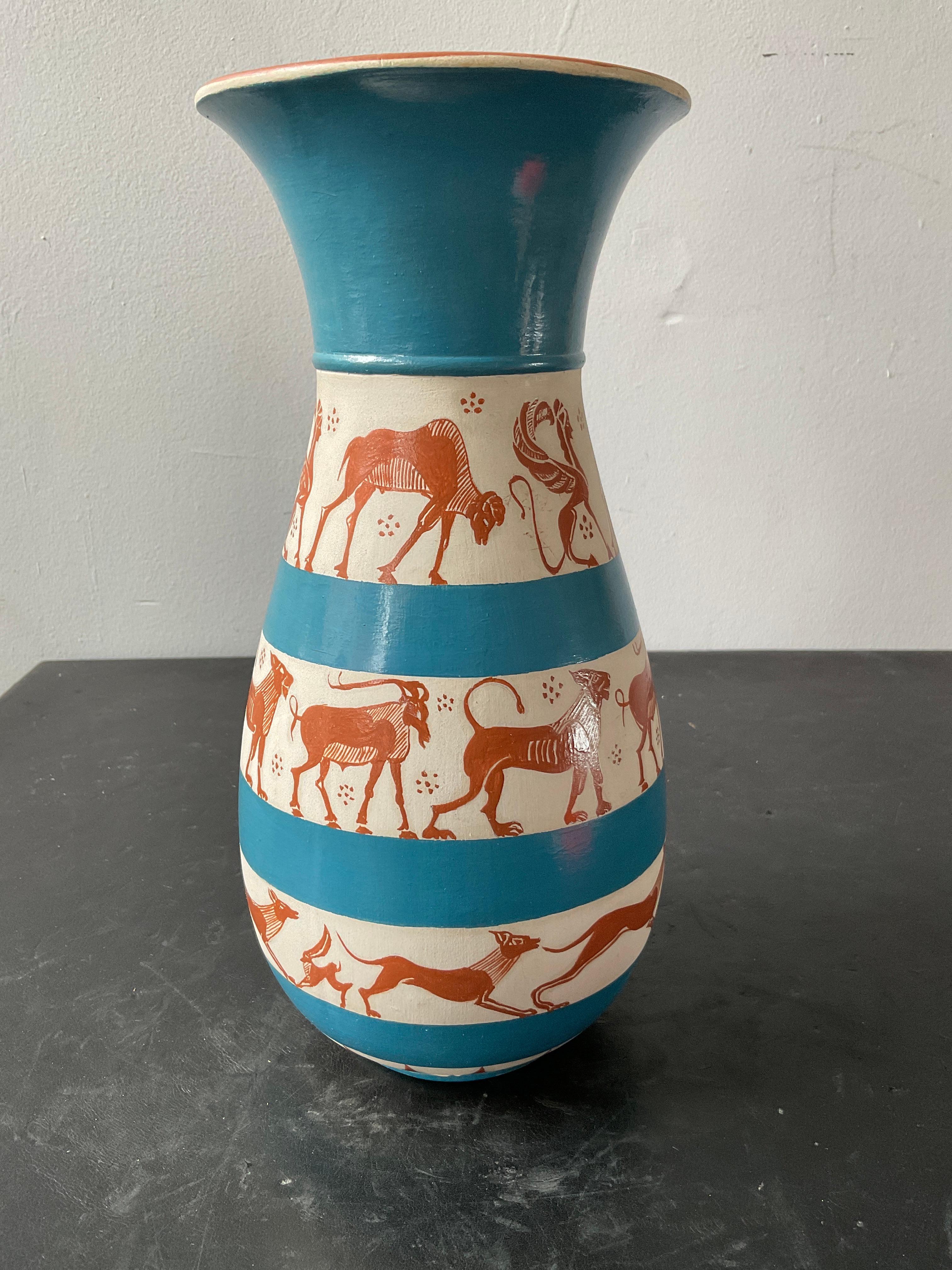 Arbib hand painted ceramic vase, dated 1975.