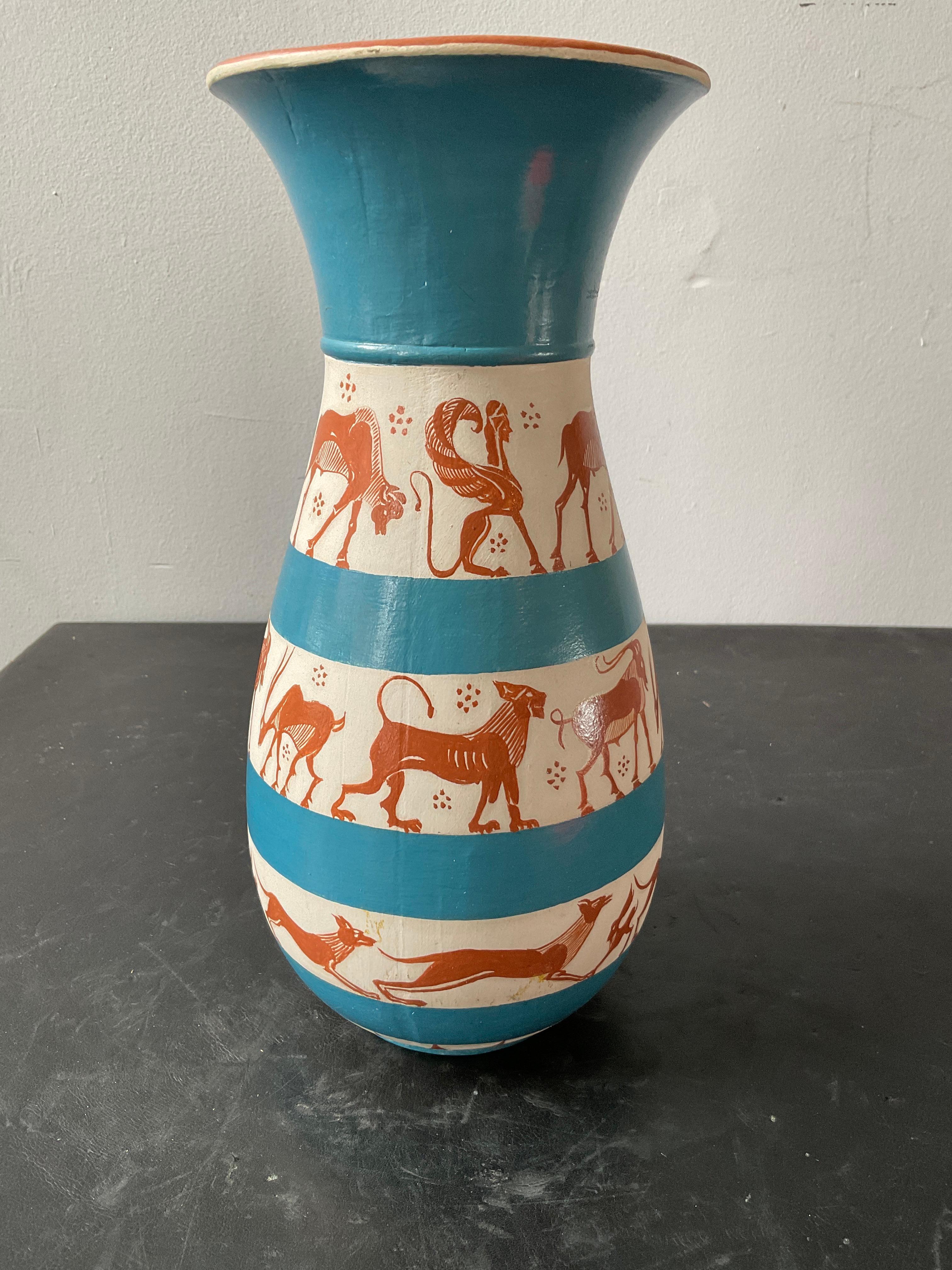 Fin du 20e siècle Vase en céramique décoré Richard Arbib, 1975  avec les animaux en vente
