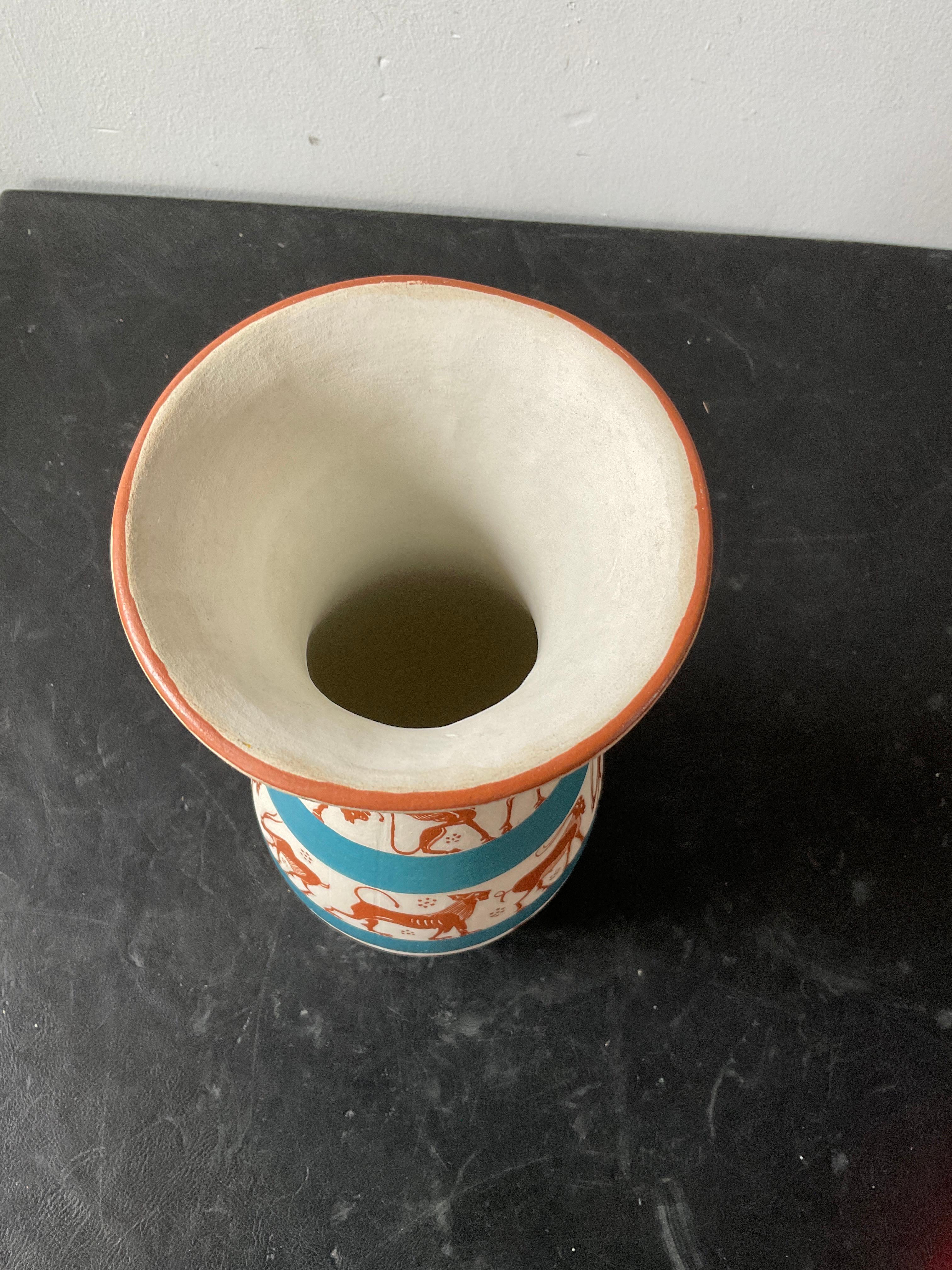 Céramique Vase en céramique décoré Richard Arbib, 1975  avec les animaux en vente