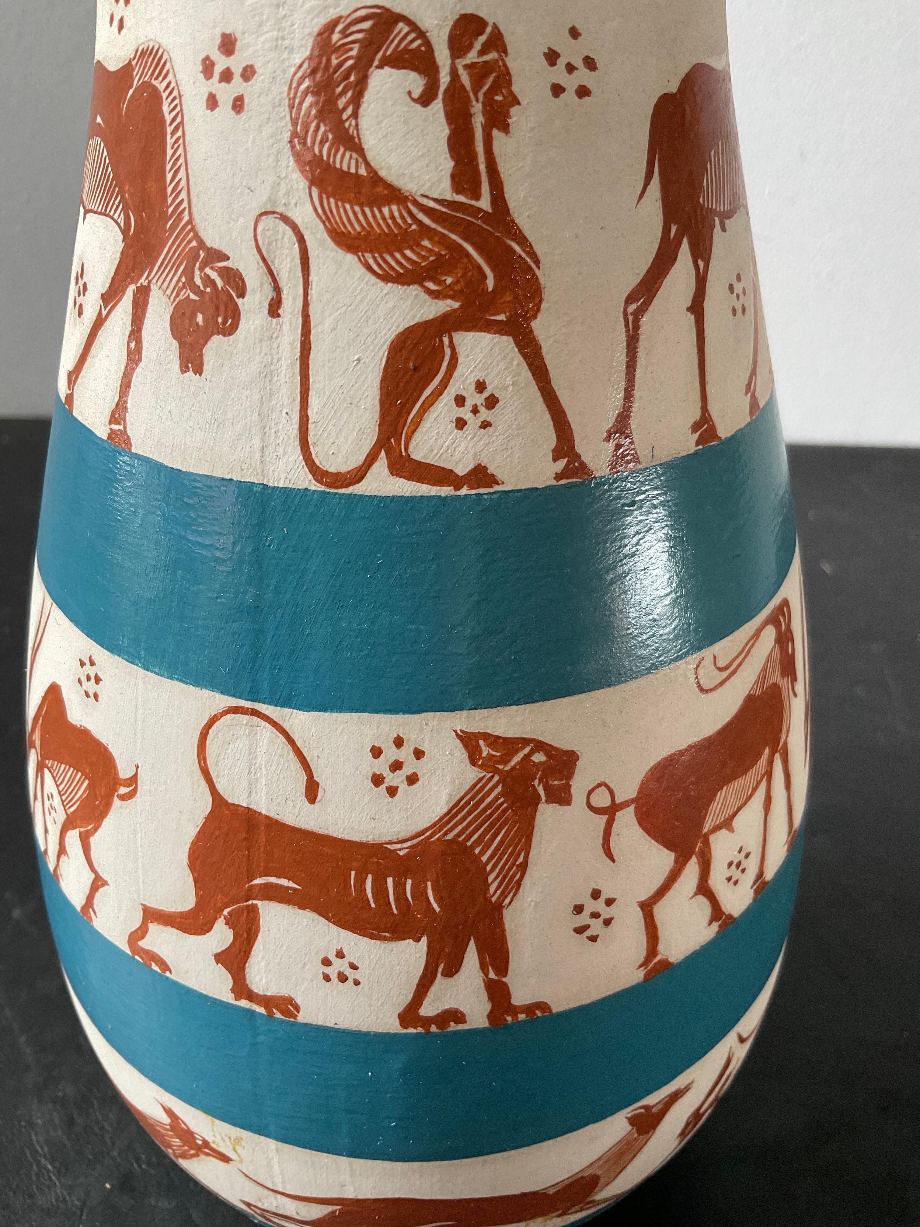 Vase en céramique décoré Richard Arbib, 1975  avec les animaux en vente 1