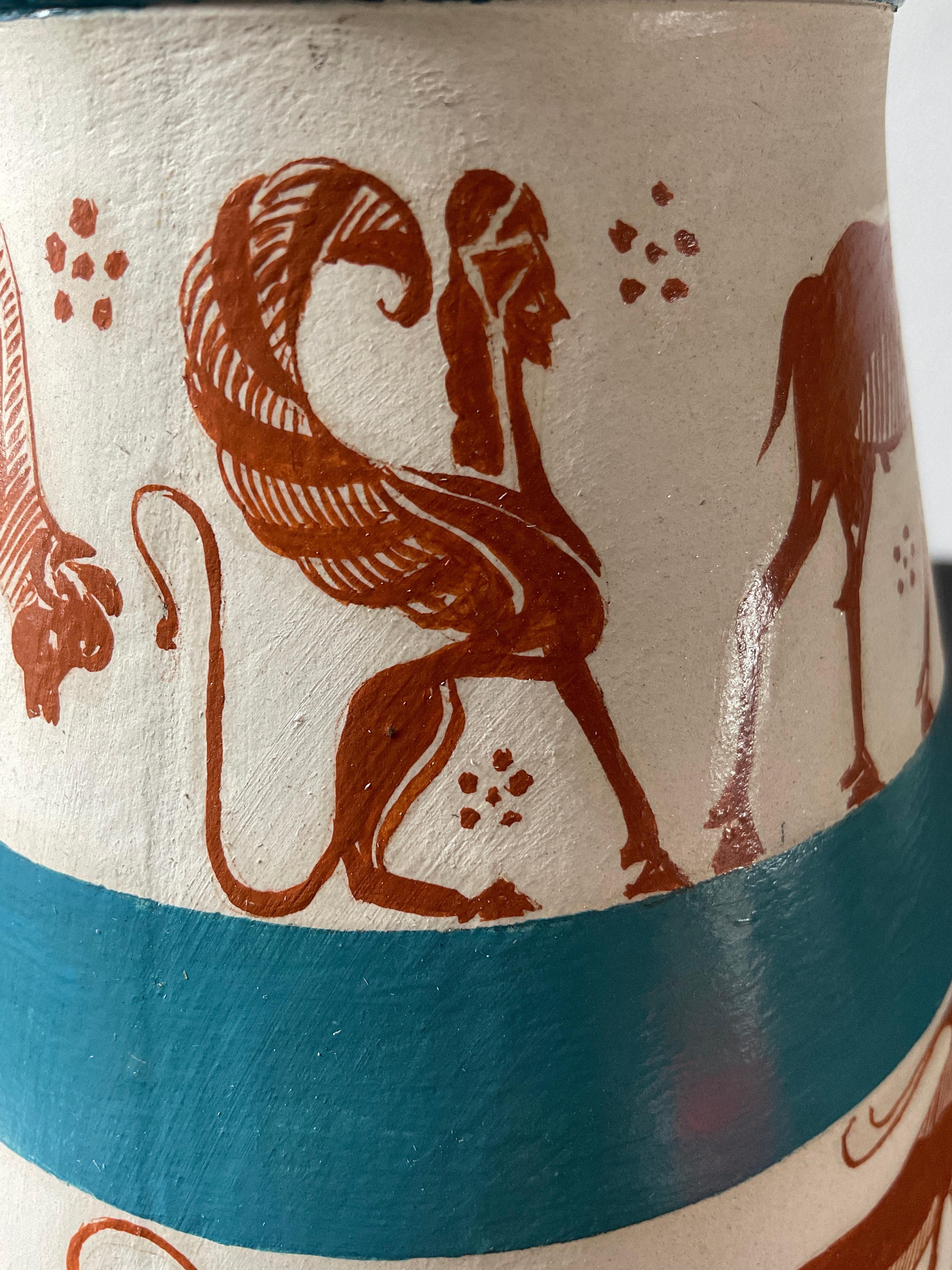 1975 Richard Arbib Ceramic Vase Decorated  with Animals For Sale 3