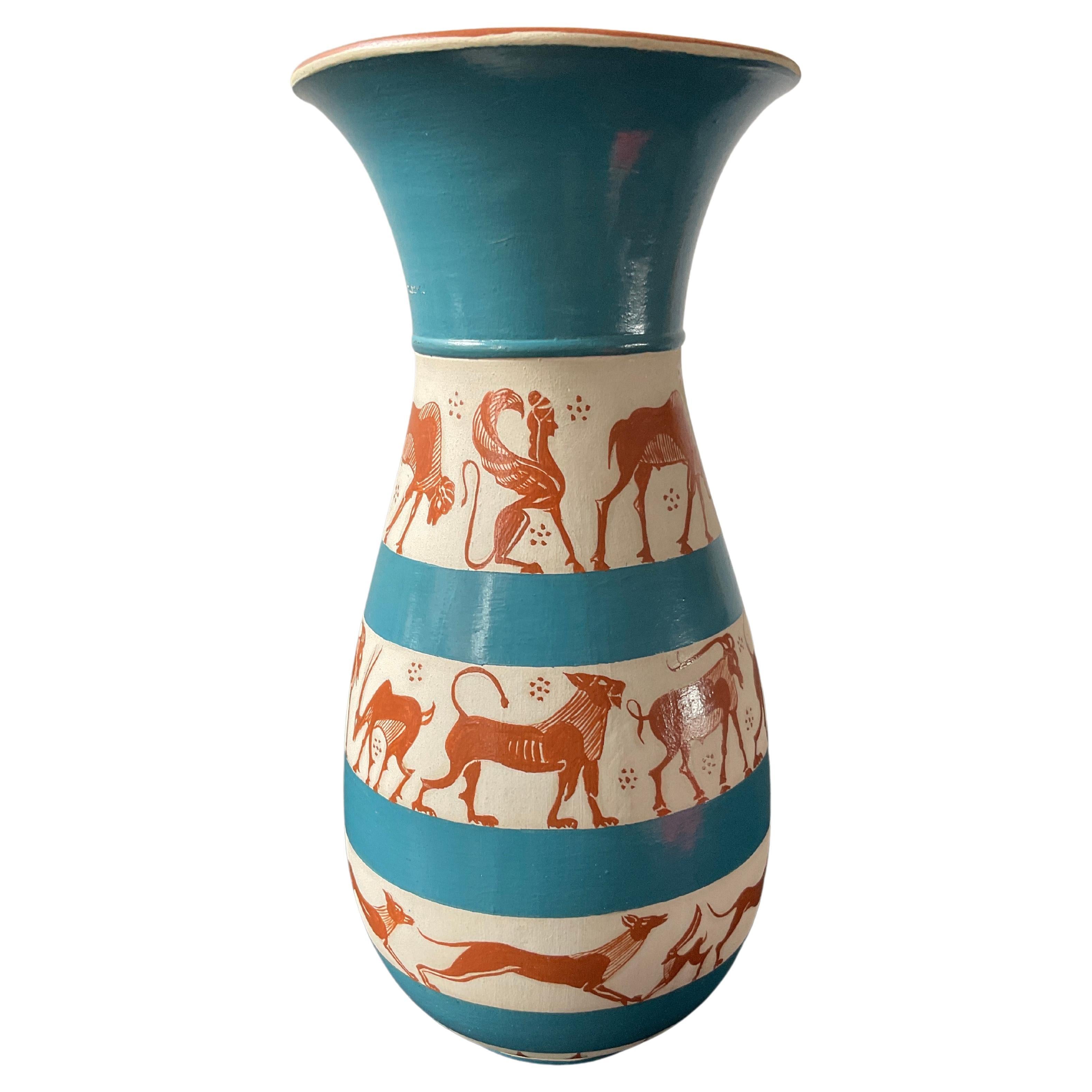1975 Richard Arbib Ceramic Vase Decorated  with Animals For Sale