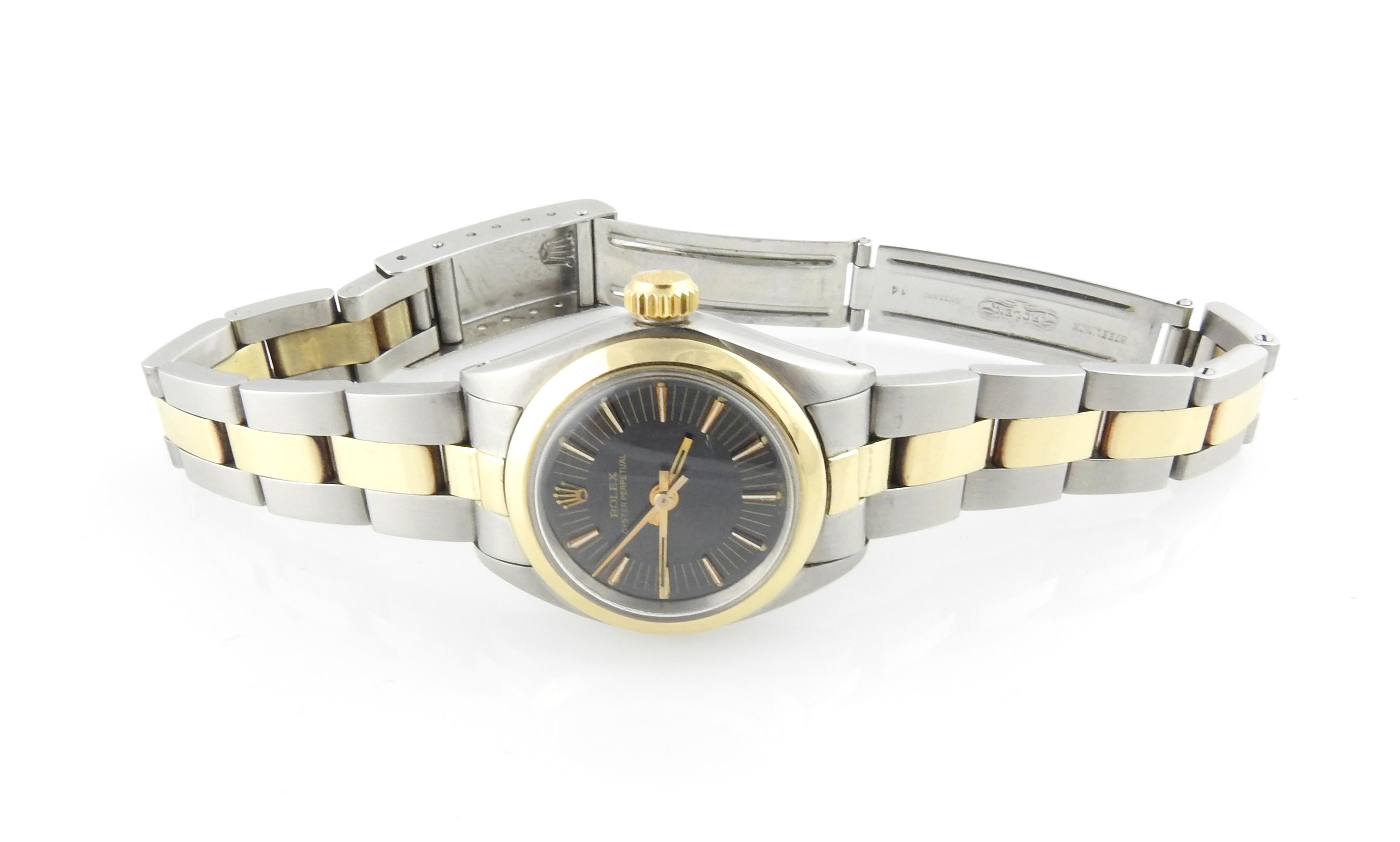 1975 Rolex Ladies 14k Yellow Gold Steel Watch Black Dial 6723 4