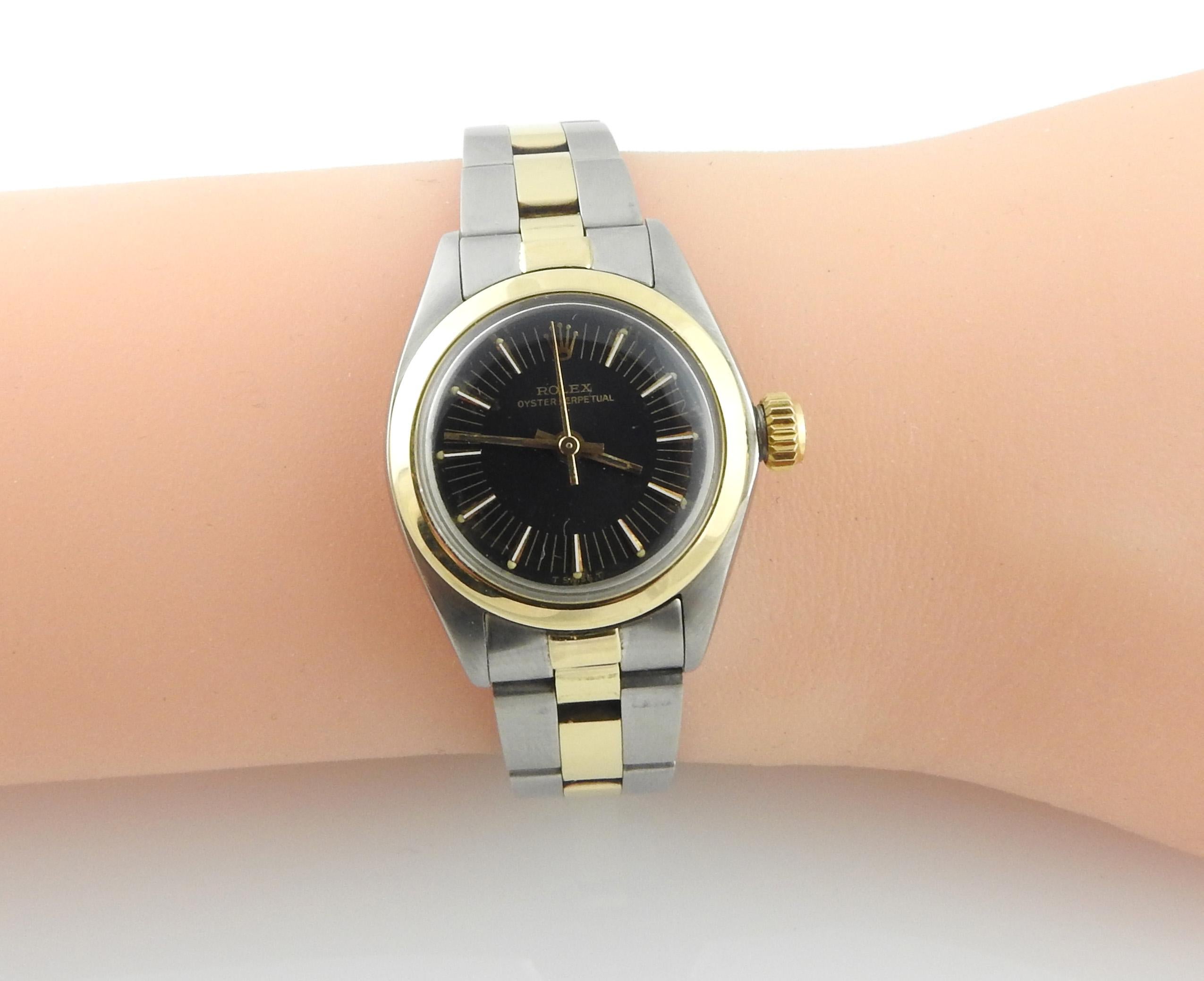 1975 Rolex Ladies 14k Yellow Gold Steel Watch Black Dial 6723 6