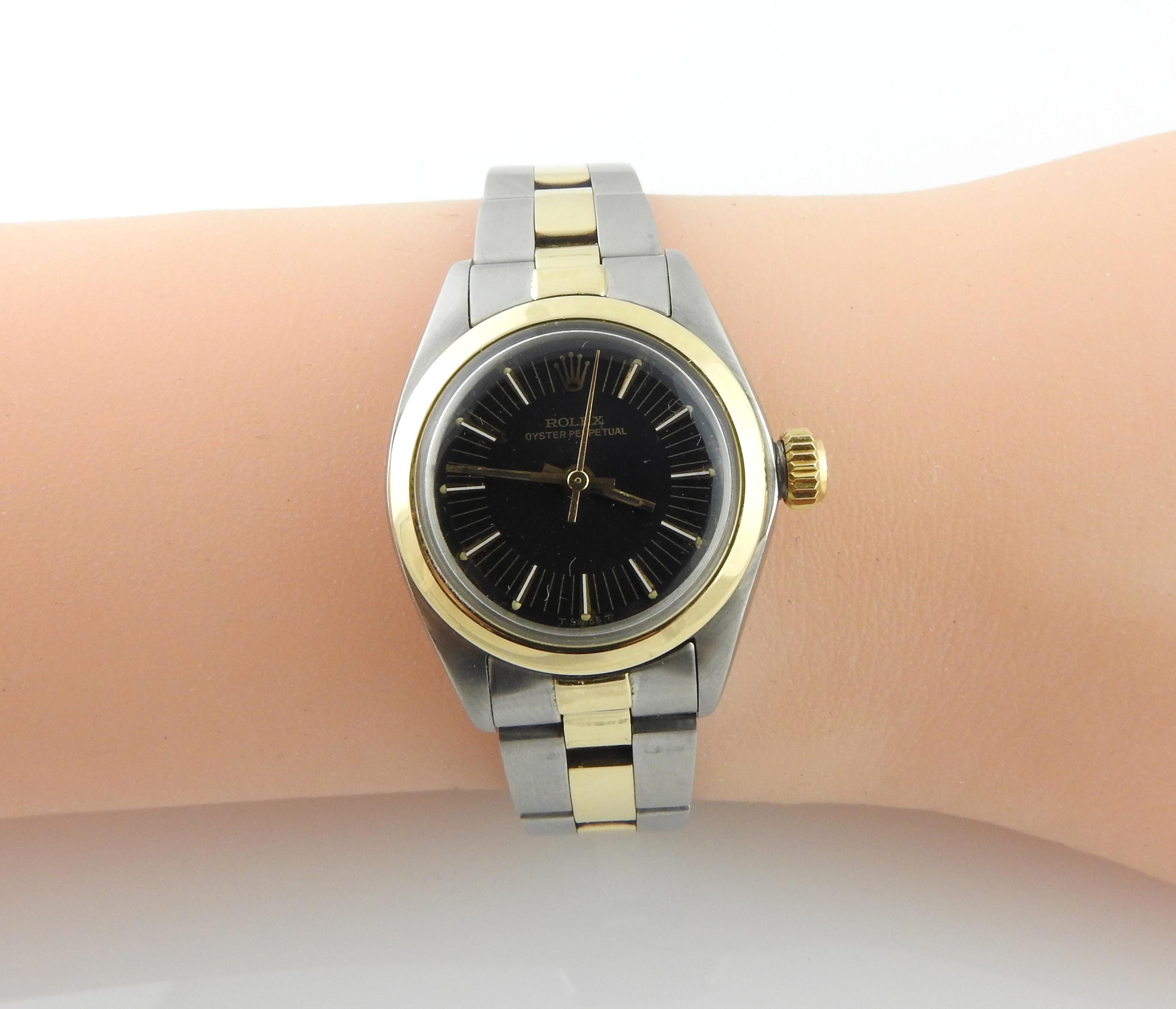1975 Rolex Ladies 14k Yellow Gold Steel Watch Black Dial 6723 7