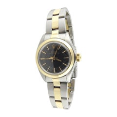 Vintage 1975 Rolex Ladies 14k Yellow Gold Steel Watch Black Dial 6723