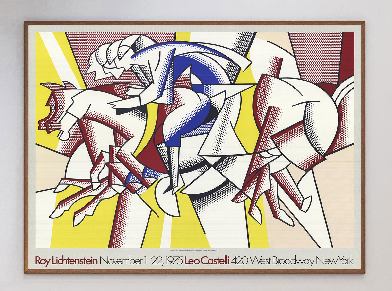 A beautiful and extremely rare piece, this poster is for Roy Lichtenstein's exhibition at the Leo Castelli Gallery on West Broadway in New York in 1975 and features Lichtenstein's artwork 