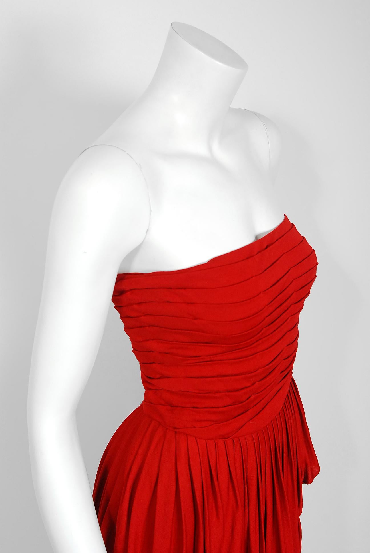 strapless red jersey dress