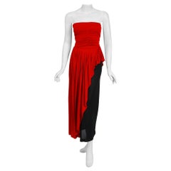 1975 Sheilagh Brown for Quorum Documented Black & Red Jersey Strapless Dress