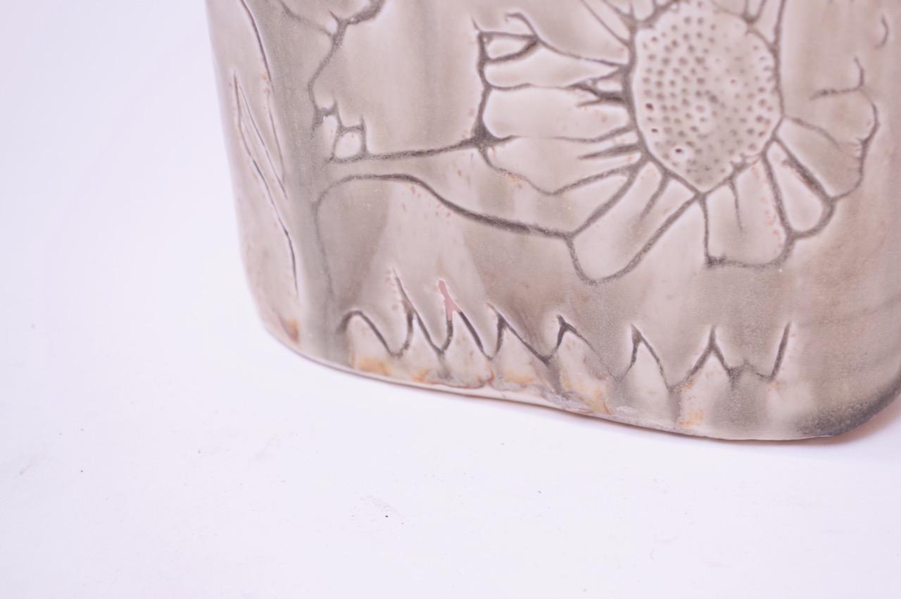 1975 Studio Ceramic Sage Floral Vase Signed Pollack For Sale 9