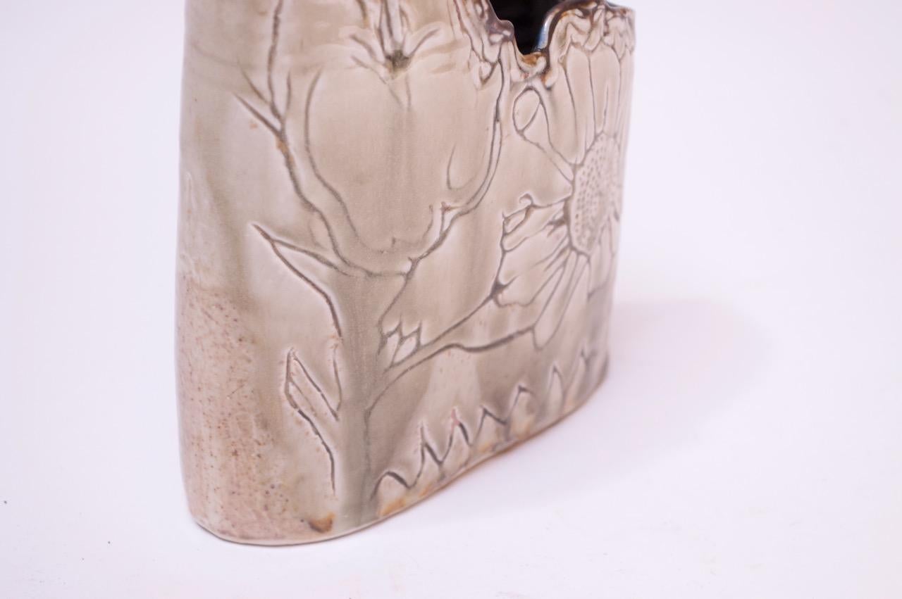 1975 Studio Ceramic Sage Floral Vase Signed Pollack For Sale 1