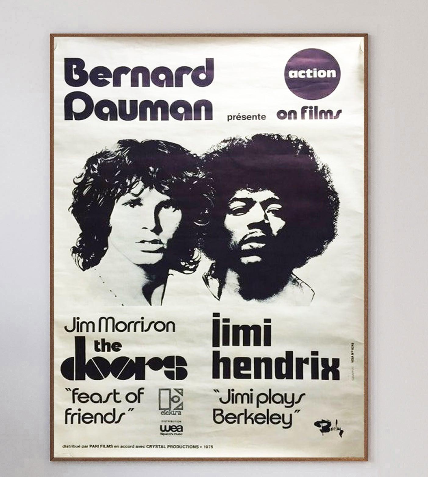 An amazing poster, advertising a double-bill of producer Bernard Dauman's documentary films of Jim Morrison & The Doors 
