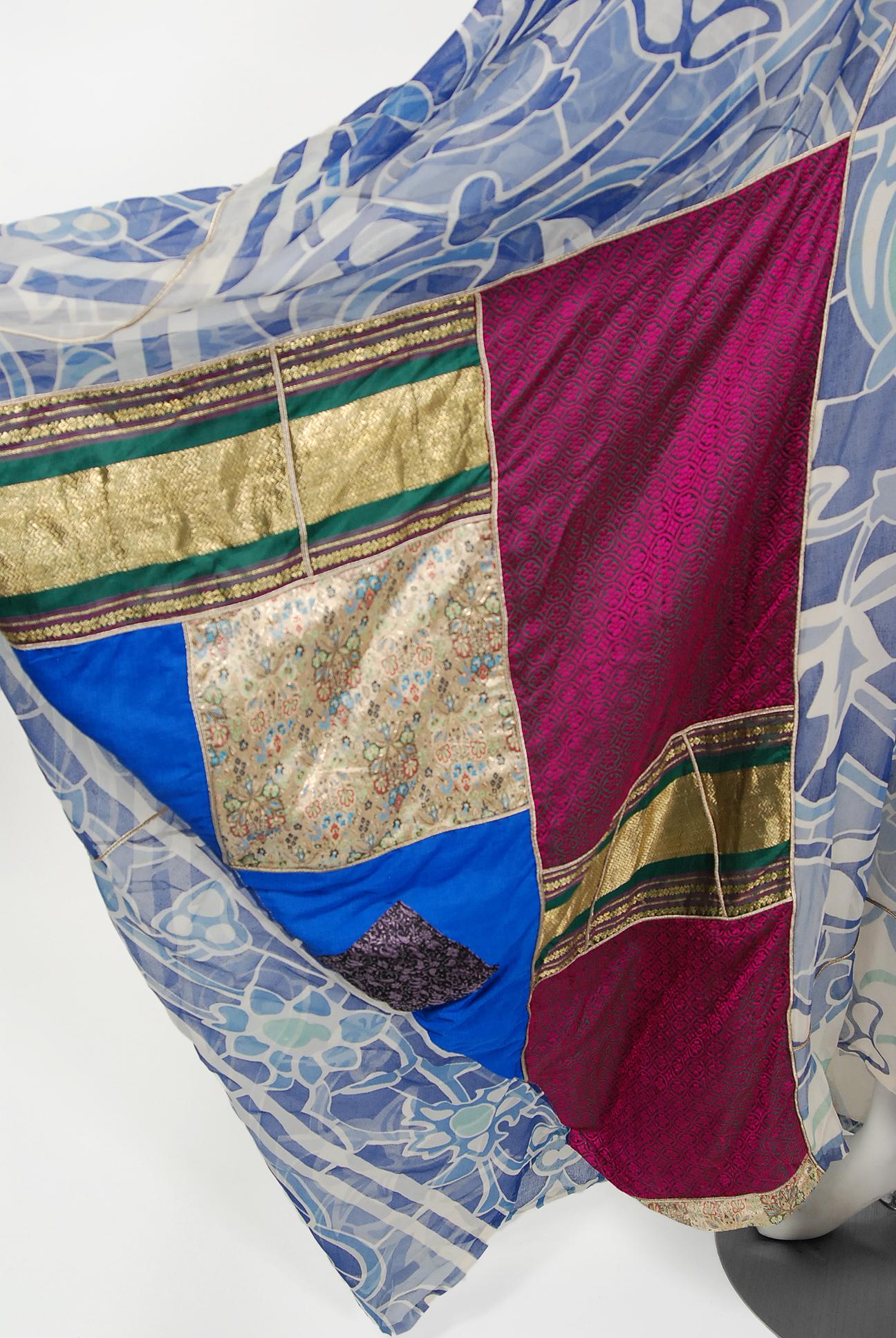 Women's or Men's 1975 Thea Porter Couture Documented Bohemian Patchwork Silk Abaya Caftan Dress