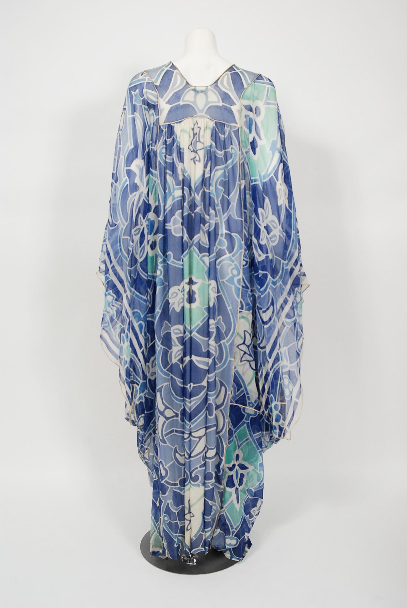 1975 Thea Porter Couture Documented Bohemian Patchwork Silk Abaya Caftan Dress 2