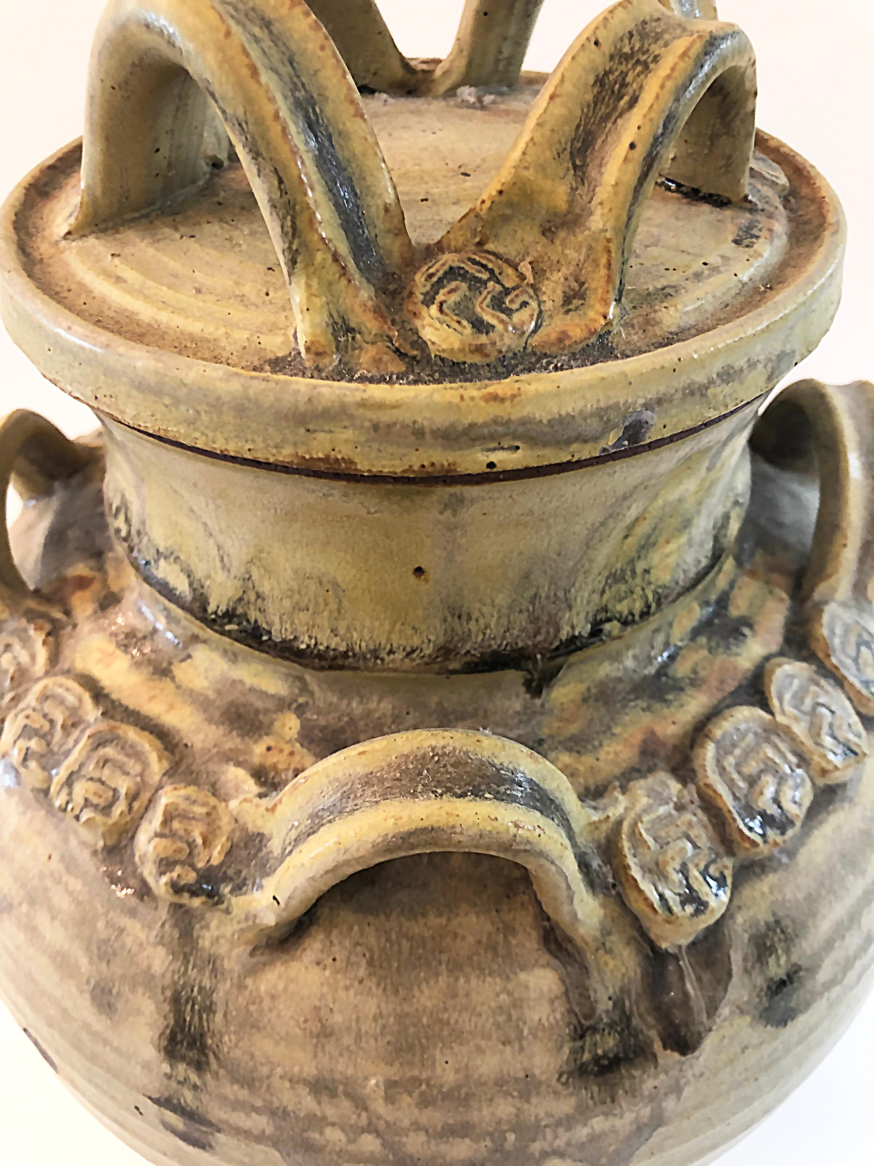 1975 Thrown and Built Studio Pottery Lidded Urn, Signed In Good Condition For Sale In Miami, FL