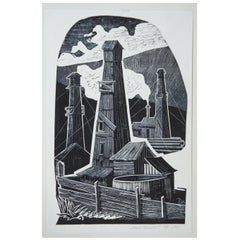 Gravure ukrainienne de 1975 - Paysage industriel de tours anciennes - Ussr Soviet Avant Garde