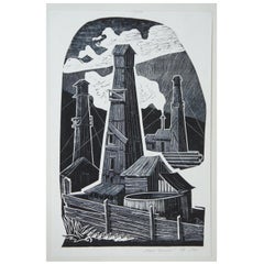 1975 Ukrainian Etching Old Towers Industrial Landscape Ussr Soviet Avant Garde