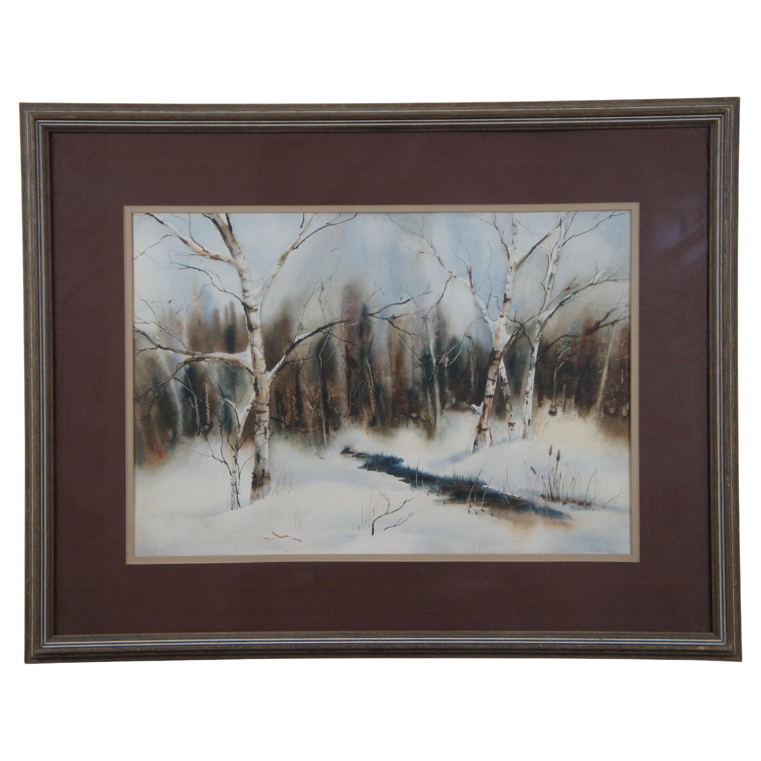 1975 Vintage Watercolor Landscape Painting December Morning by Sean Toomey 27" For Sale