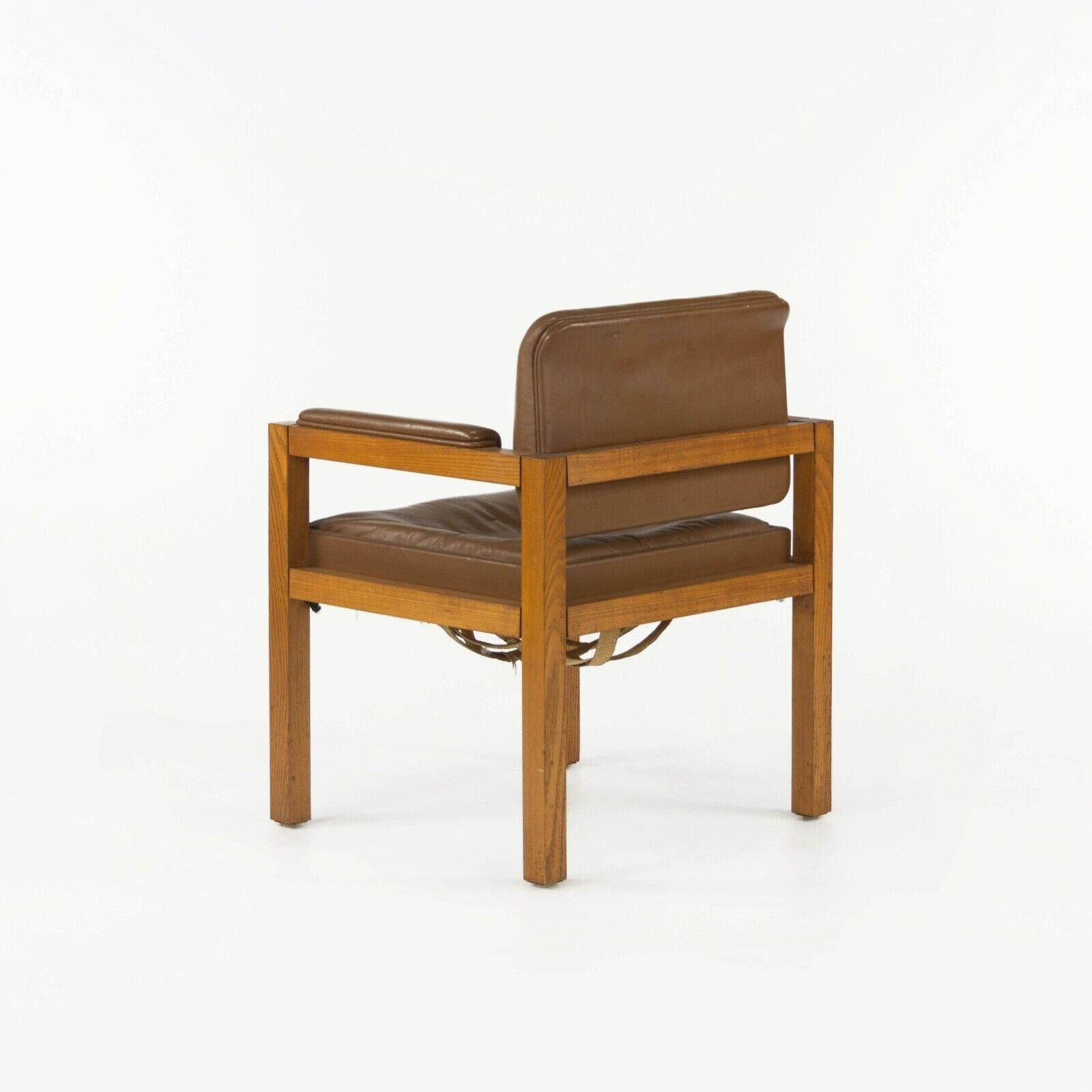 Late 20th Century 1975 Warren Platner for CI Designs Oak and Brown Leather Dining Arm Chair For Sale