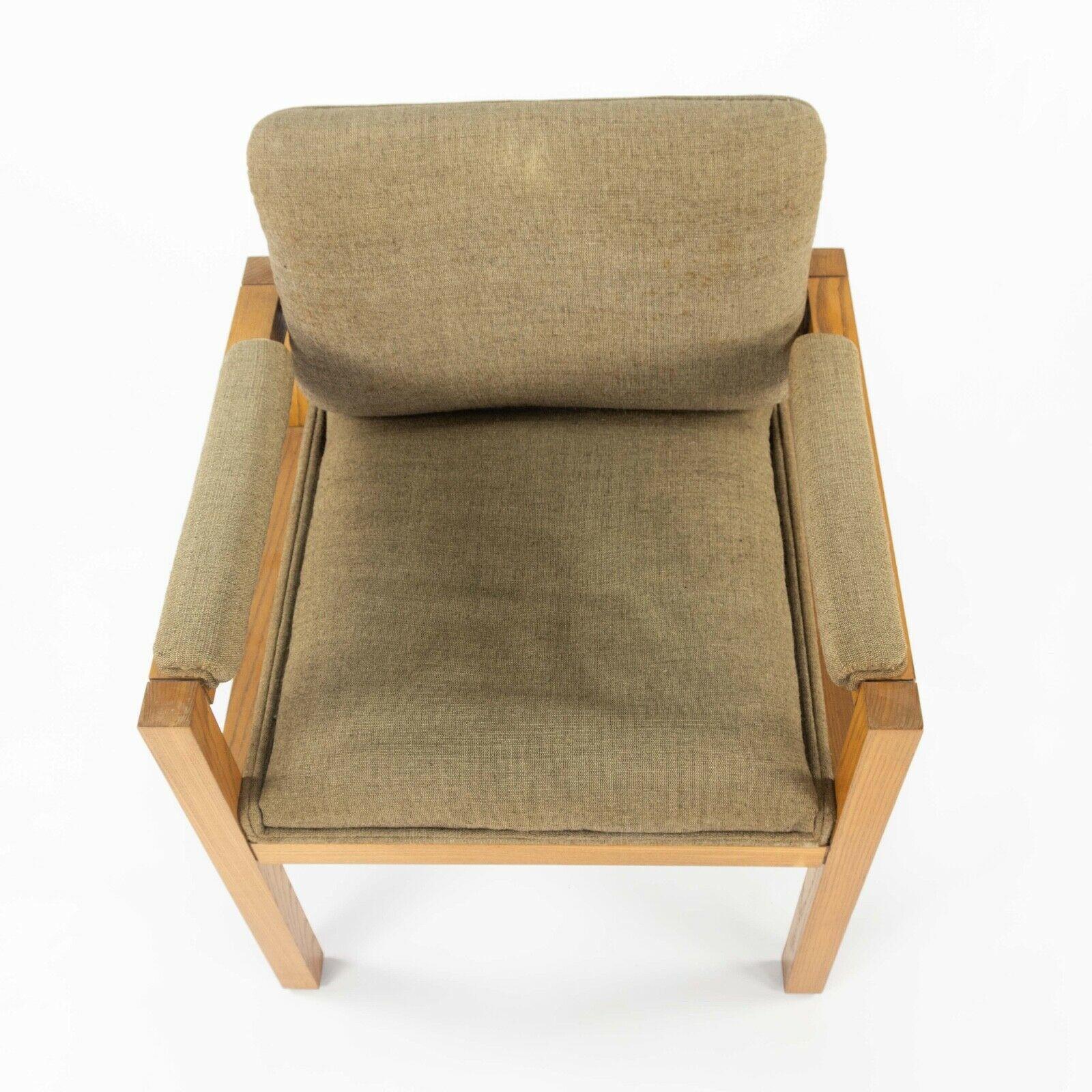 1975 Warren Platner for CI Designs Oak & Dark Tan Fabric Dining Arm Chair For Sale 4