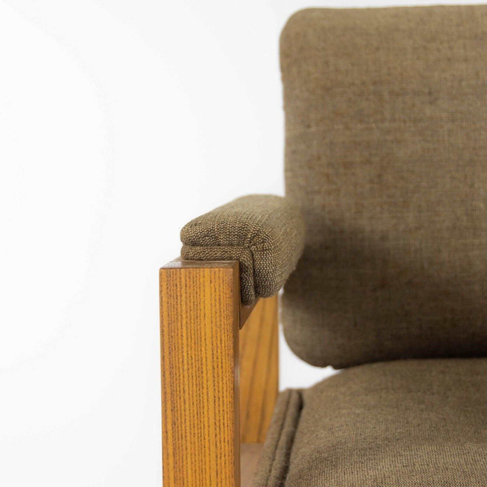 1975 Warren Platner für CI Designs Oak & Dark Tan Fabric Dining Arm Chair im Angebot 4