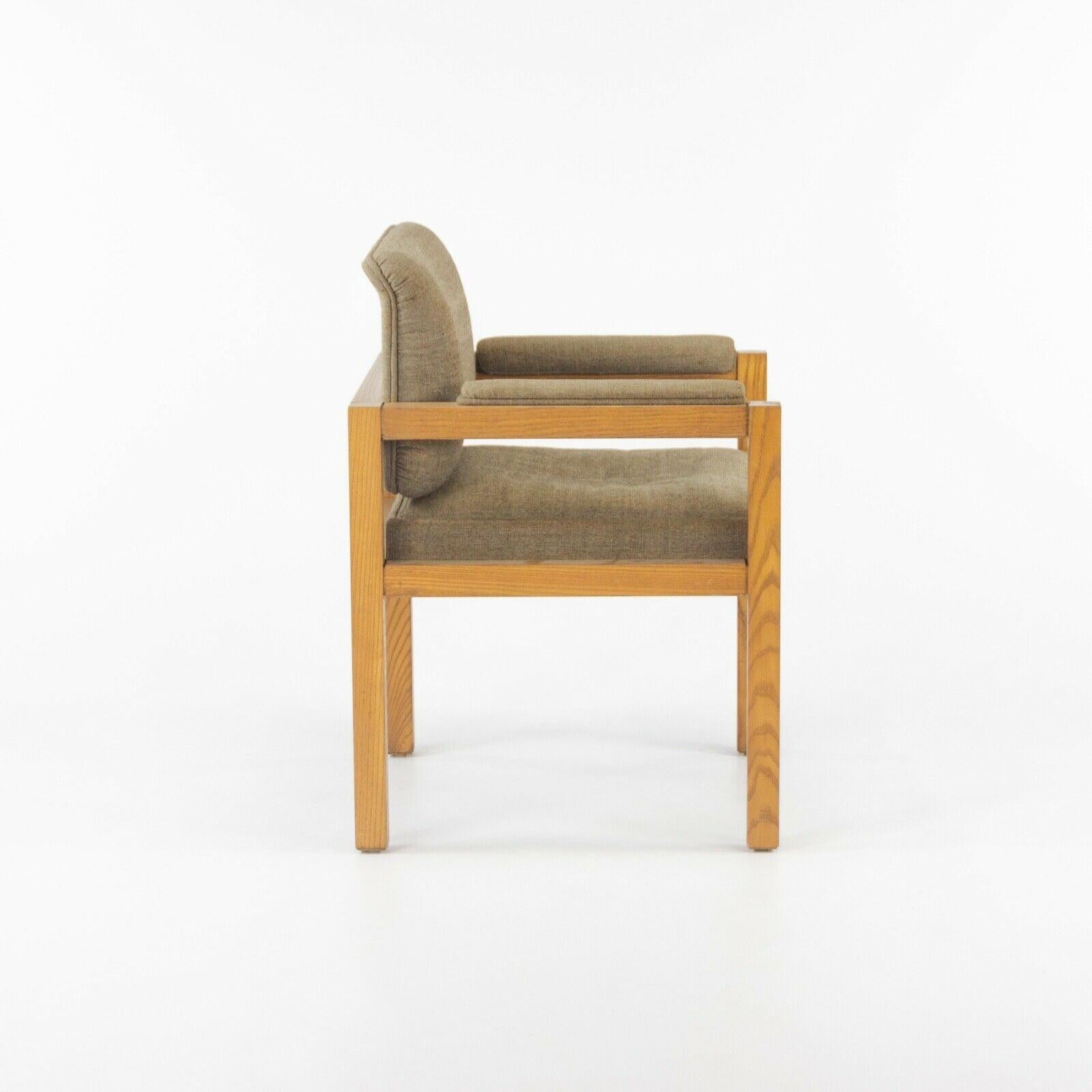 American 1975 Warren Platner for CI Designs Oak & Dark Tan Fabric Dining Arm Chair For Sale