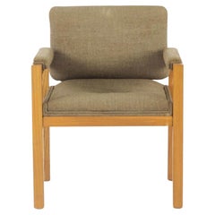Vintage 1975 Warren Platner for CI Designs Oak & Dark Tan Fabric Dining Arm Chair