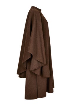 1975 Yves Saint Laurent Brown Wool Felt Overcoat With Cape