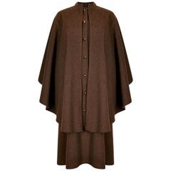 1975 Yves Saint Laurent Brown Wool Felt Overcoat With Cape