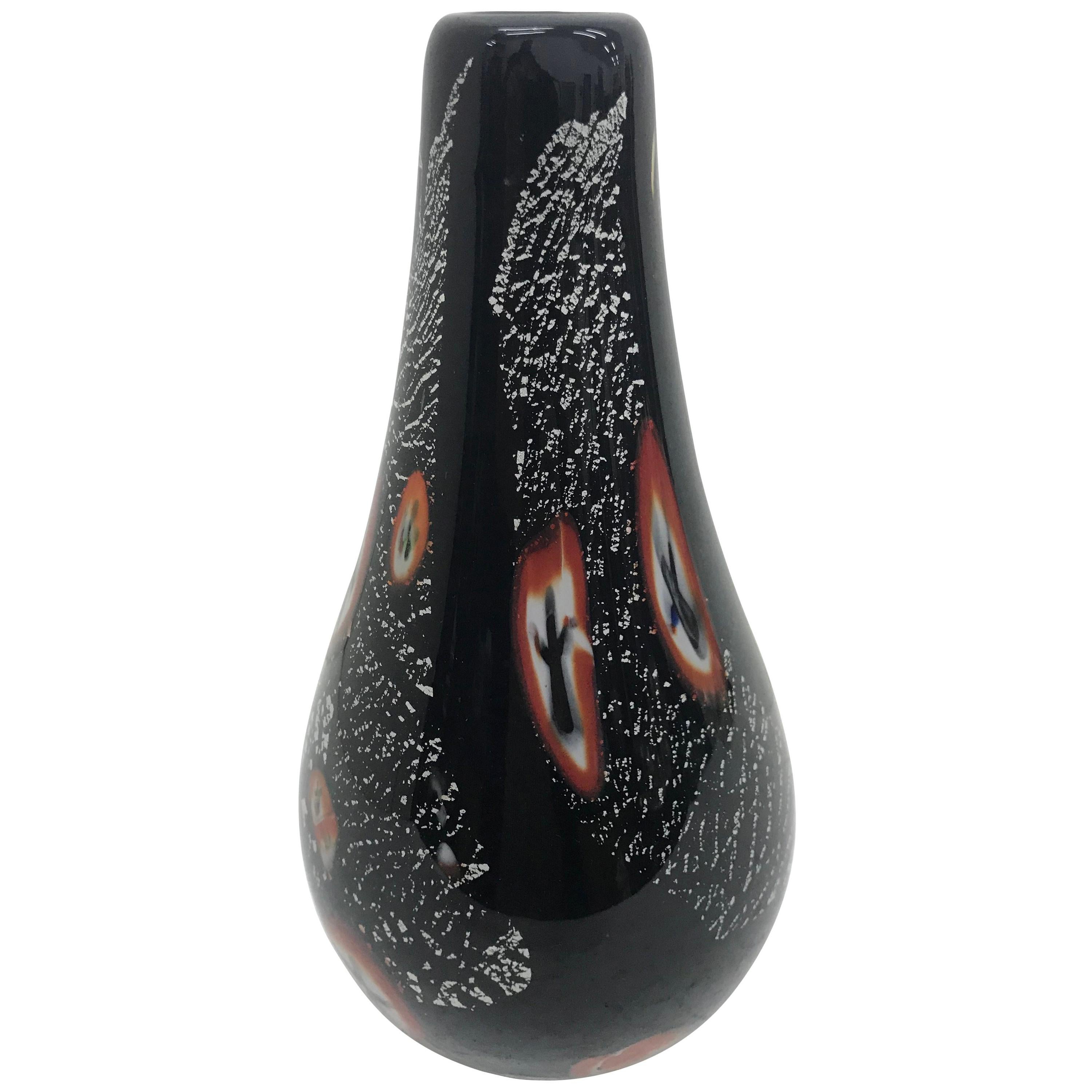 Vase en verre de Murano noir moderniste d'Alfredo Barbini des années 1975