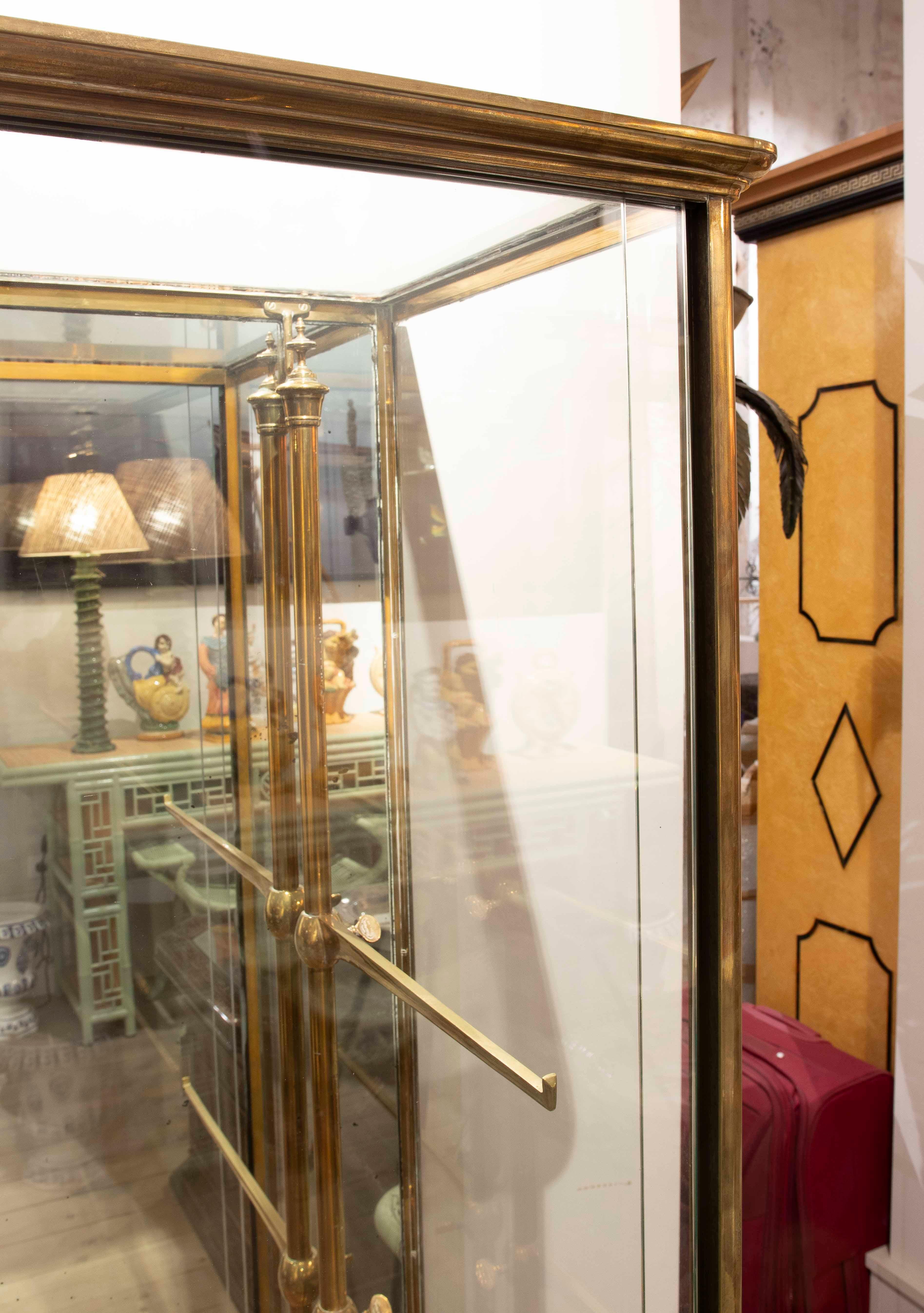 Spanish 1975s Bronze, Wood and Glass Pastry Case. Paris, France. For Sale