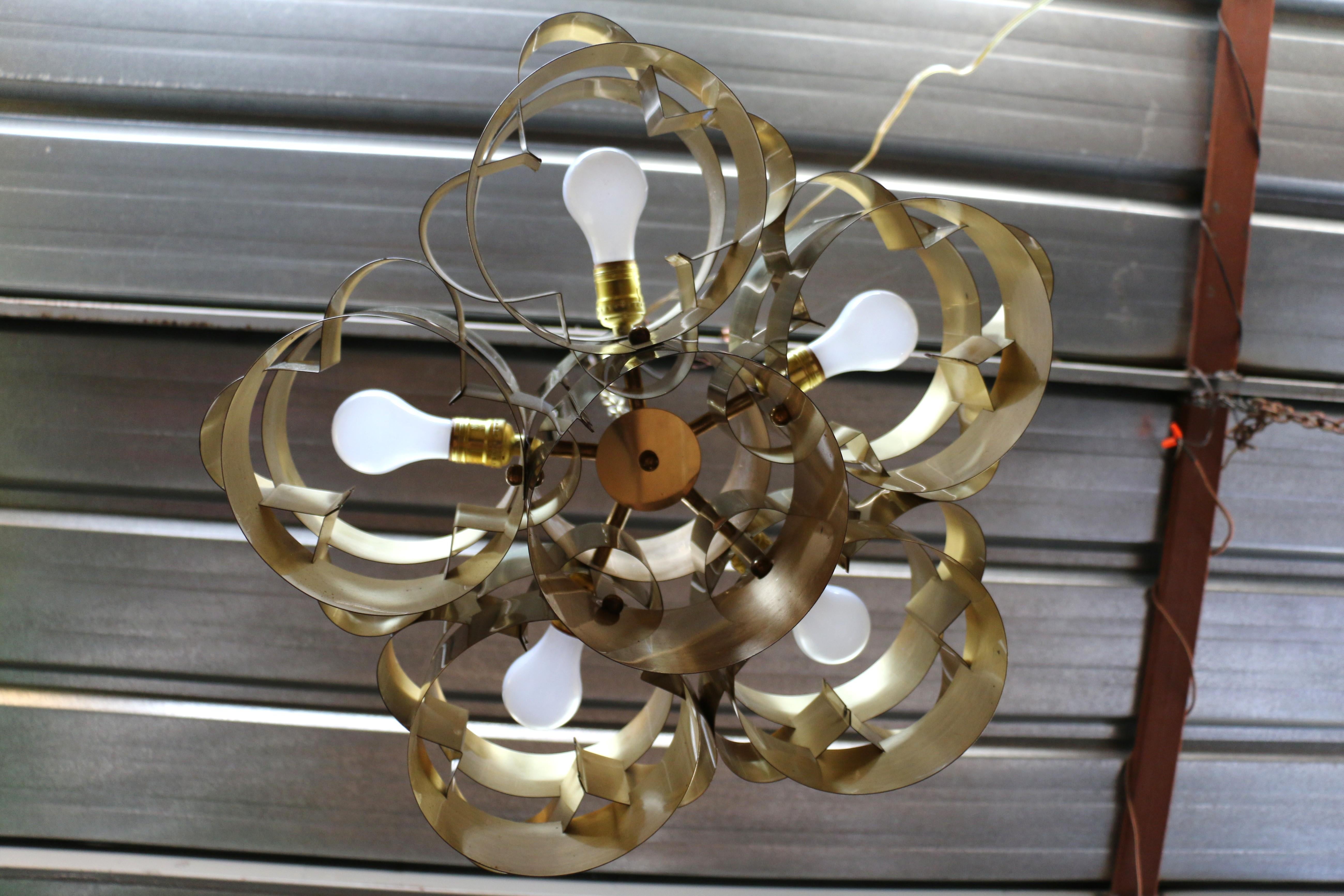 1975s Mid Century Modern Brass Cloud Chandelier by Curtis Jere For Sale 4