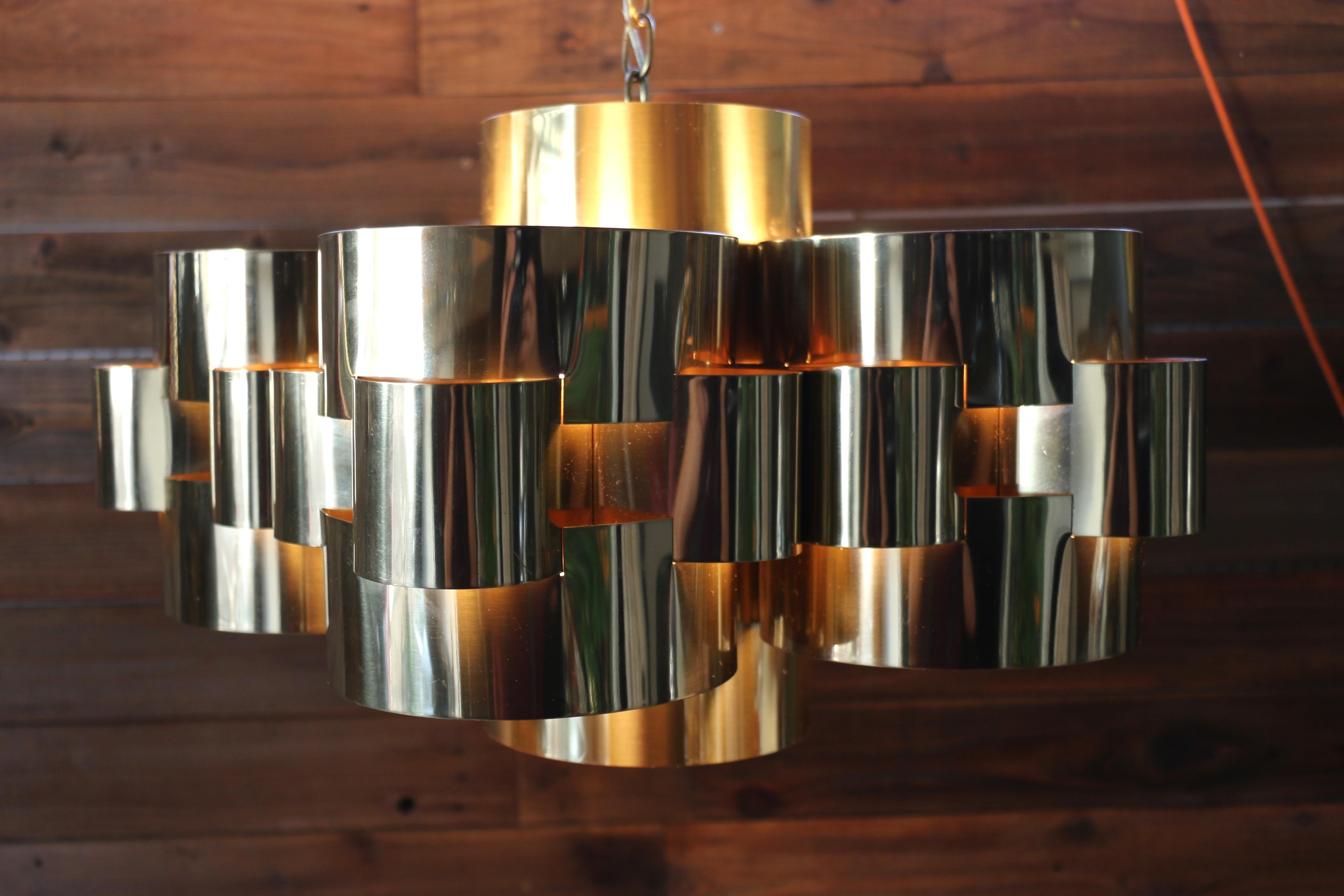 1975s Mid Century Modern Brass Cloud Chandelier by Curtis Jere For Sale 5