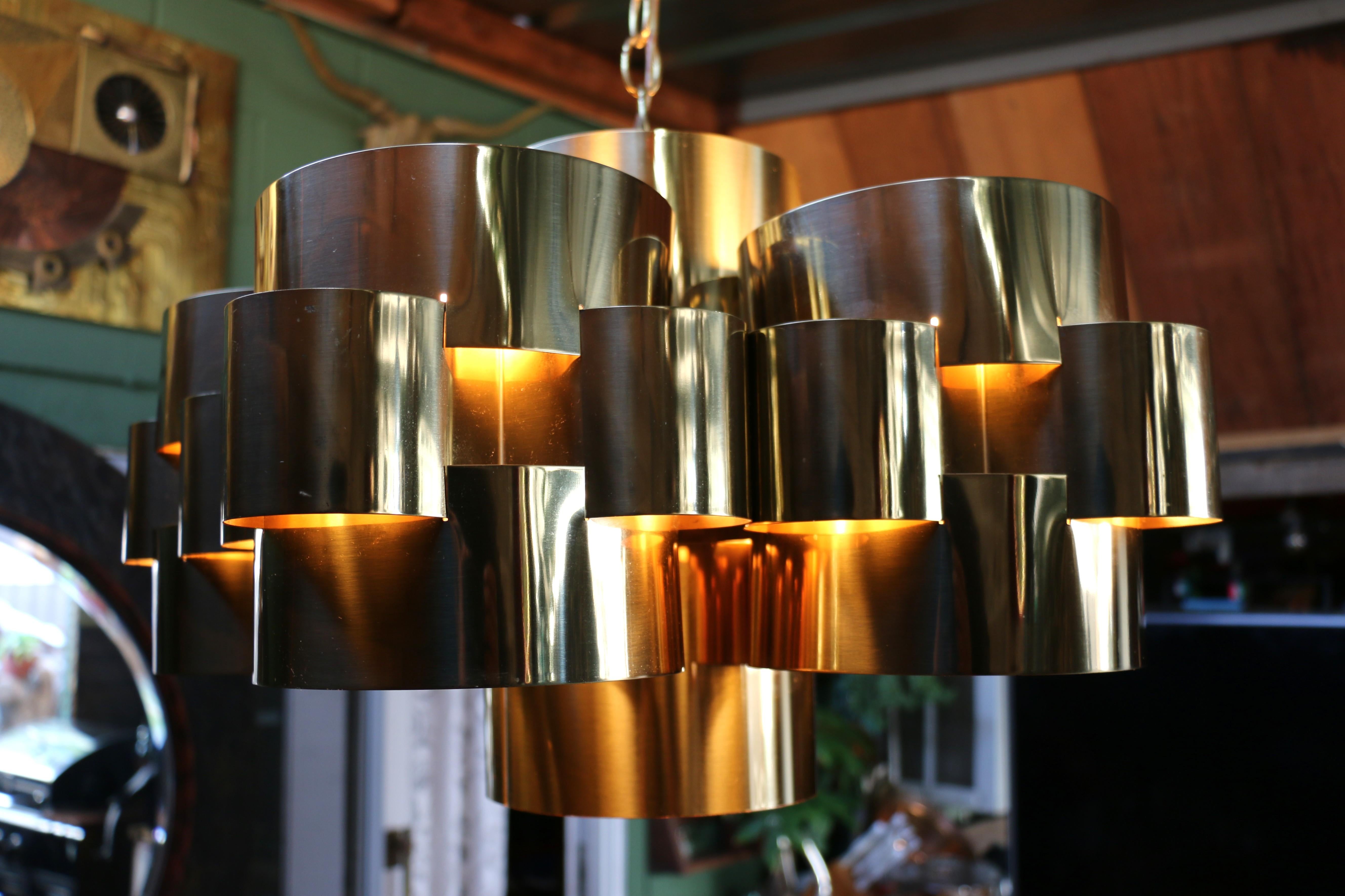 1975s Mid Century Modern Brass Cloud Chandelier by Curtis Jere For Sale 7