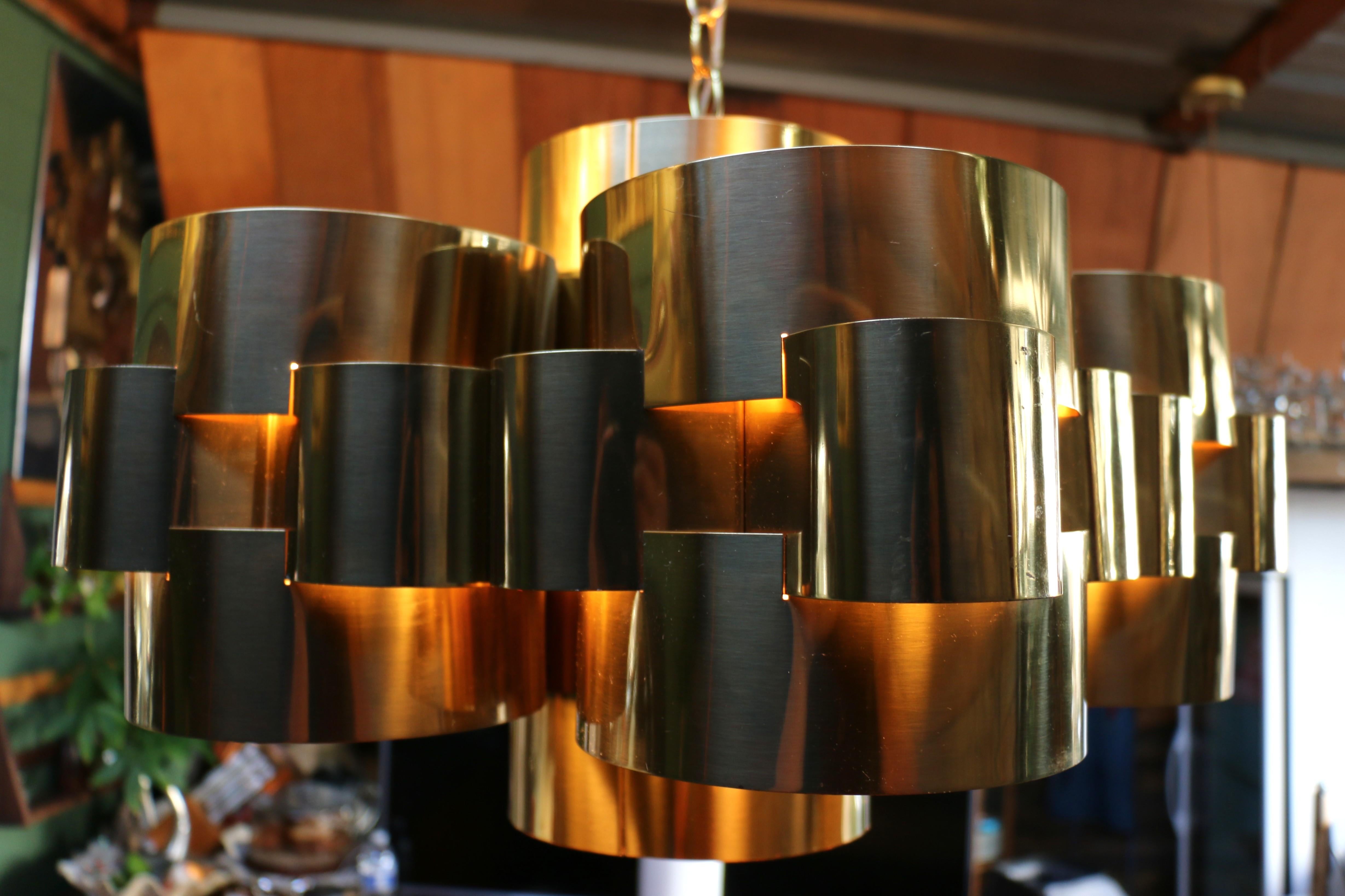 1975s Mid Century Modern Brass Cloud Chandelier by Curtis Jere For Sale 8