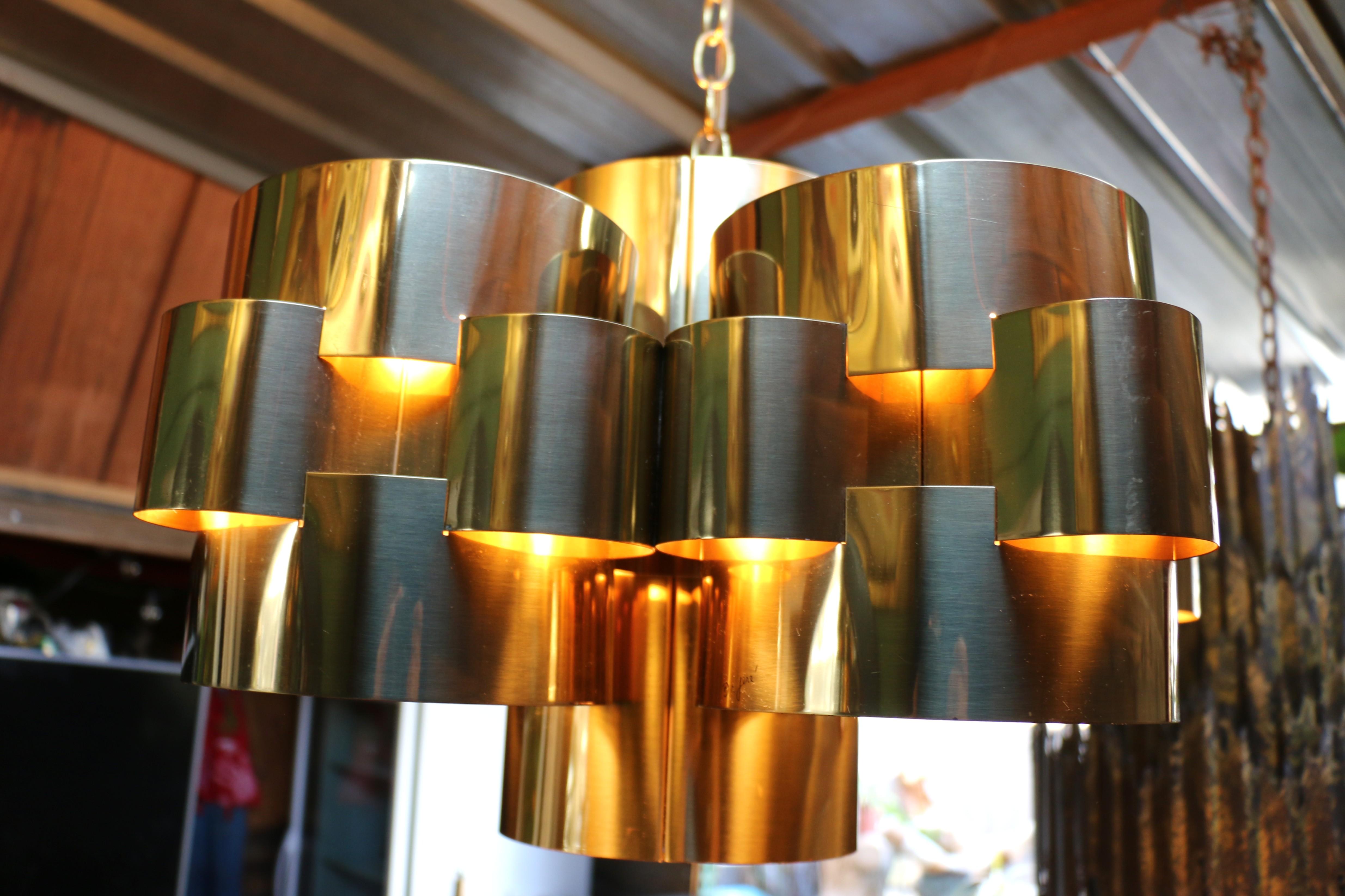 1975s Mid Century Modern Brass Cloud Chandelier by Curtis Jere For Sale 9