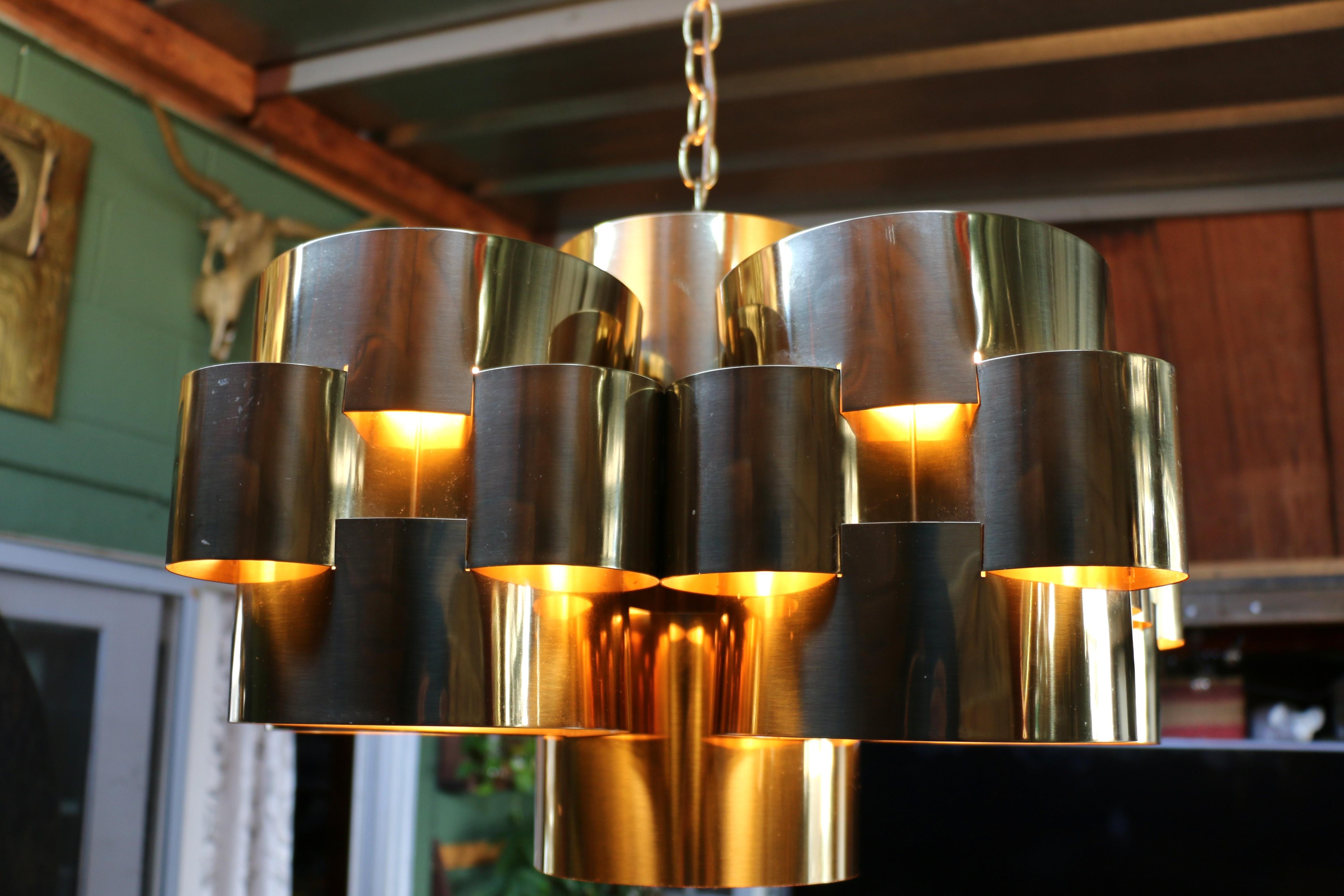 1975s Mid Century Modern Brass Cloud Chandelier by Curtis Jere For Sale 10