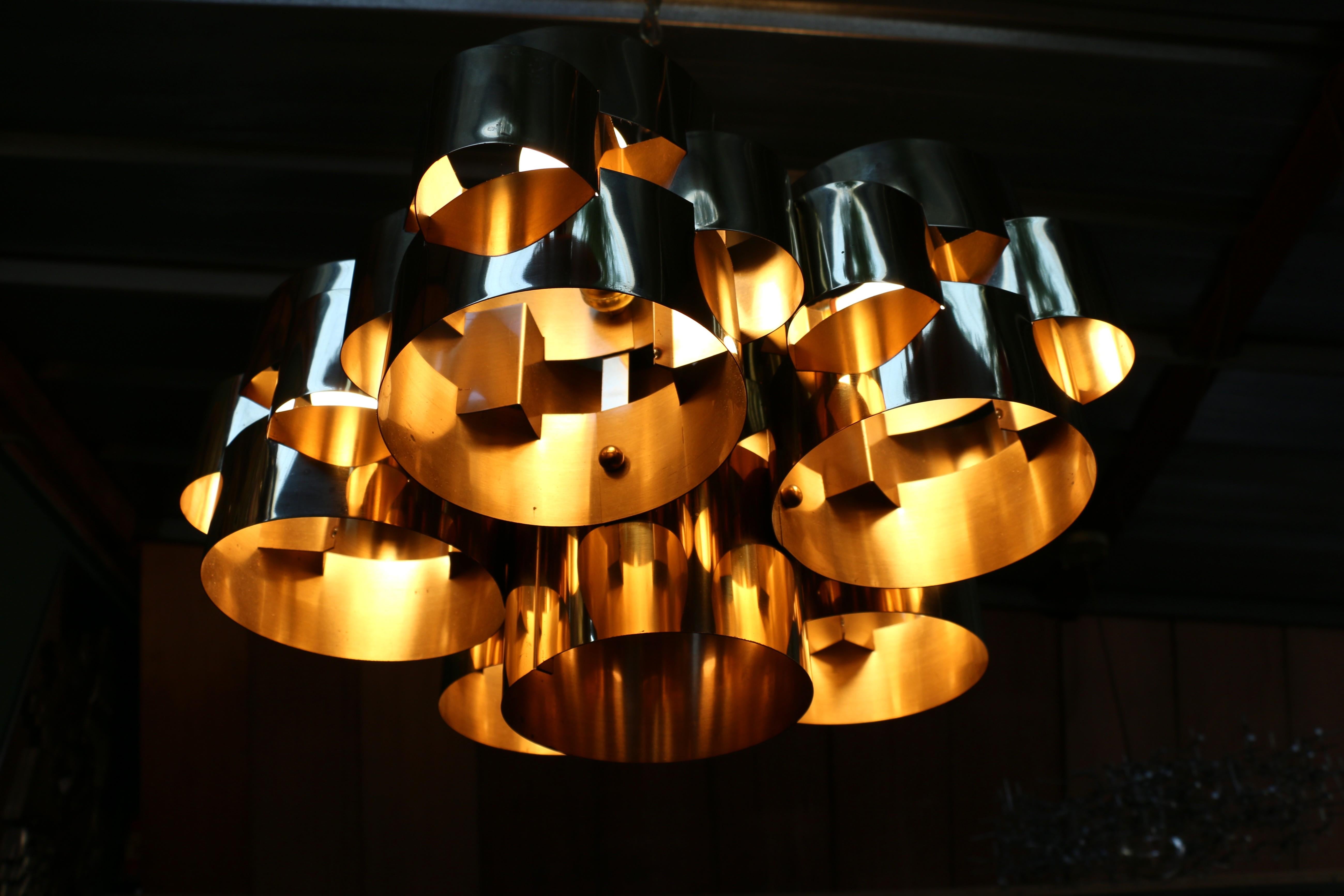 1975s Mid Century Modern Brass Cloud Chandelier by Curtis Jere For Sale 11