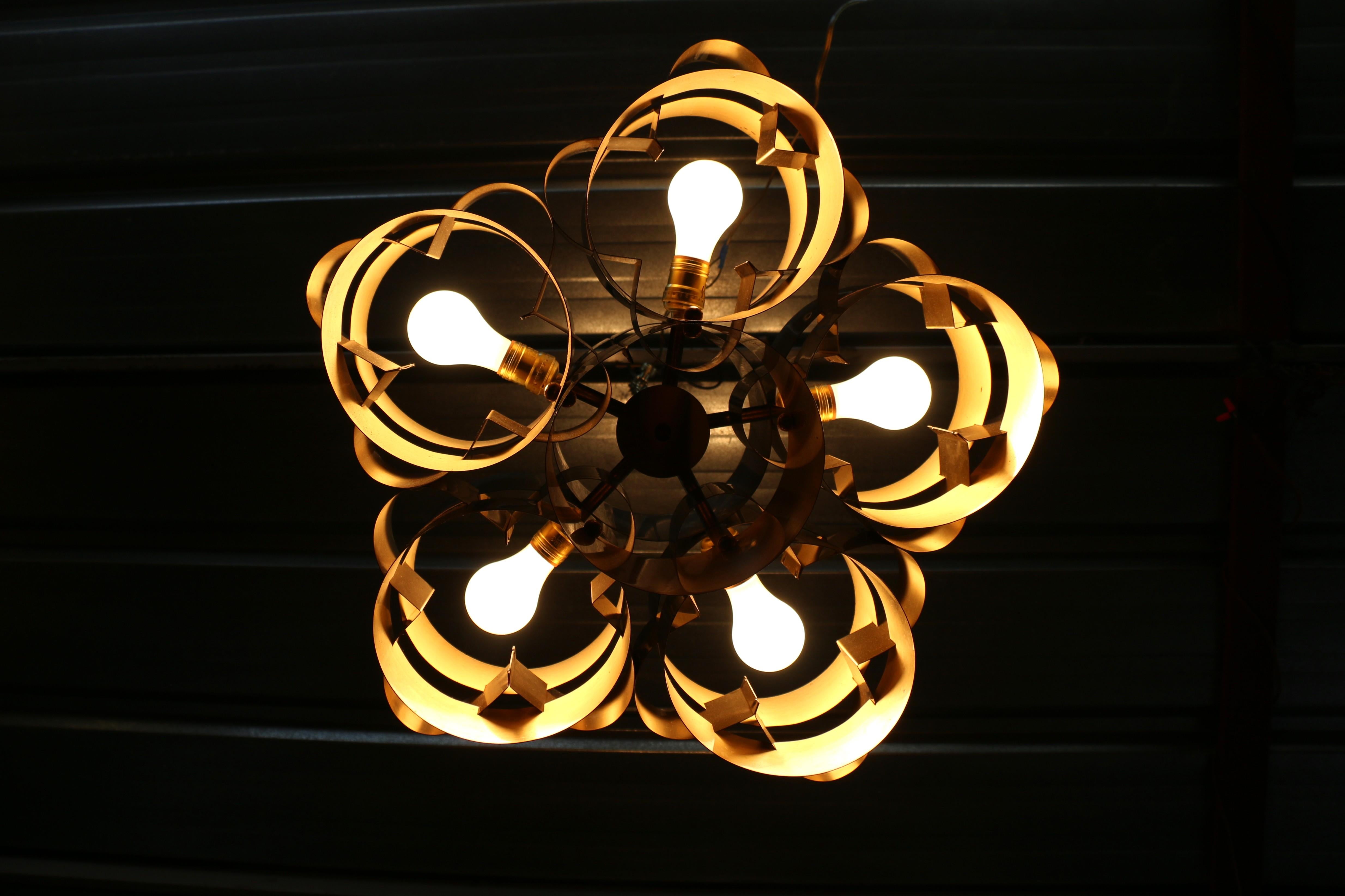 1975s Mid Century Modern Brass Cloud Chandelier by Curtis Jere For Sale 14