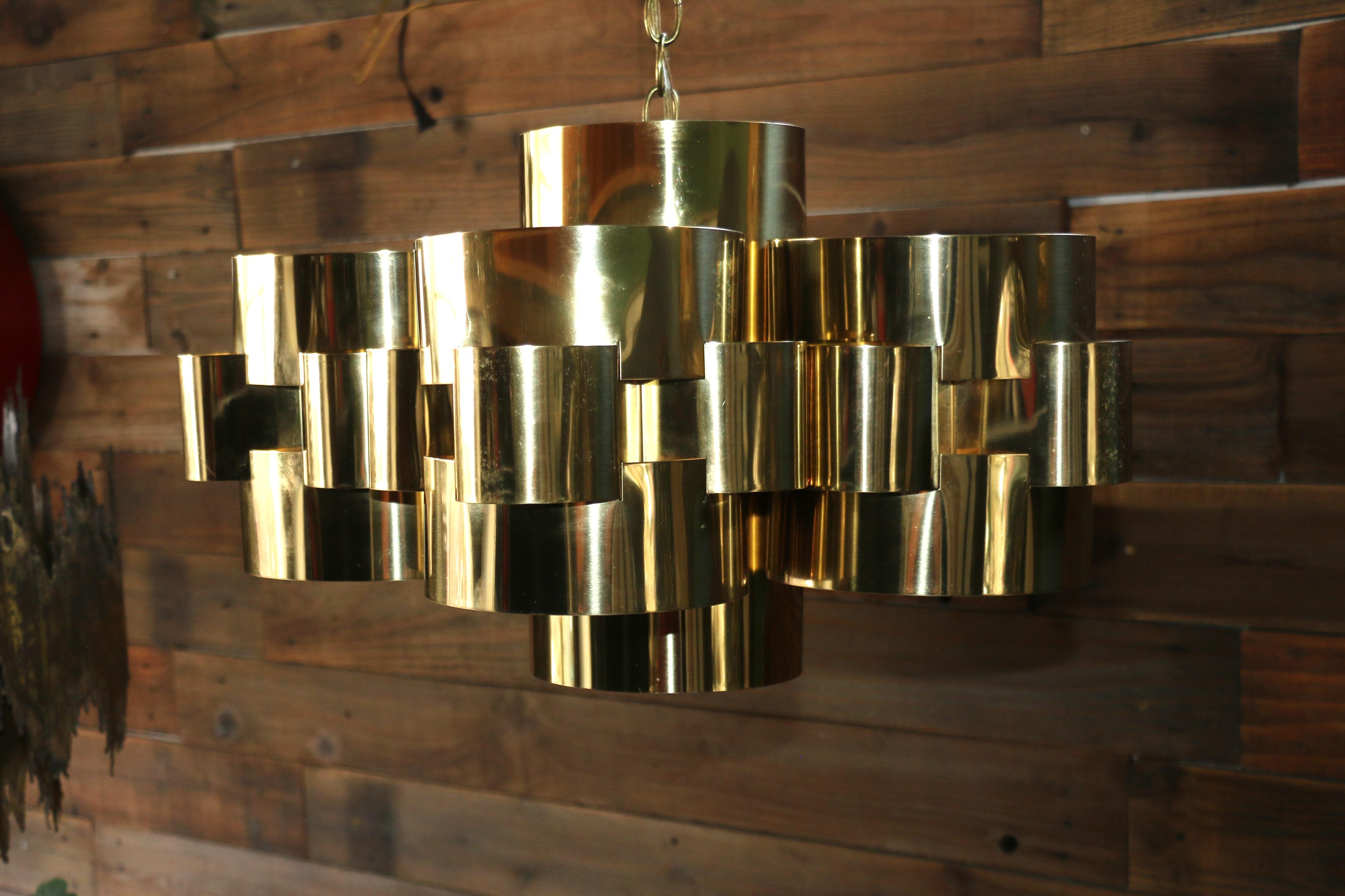 American 1975s Mid Century Modern Brass Cloud Chandelier by Curtis Jere For Sale