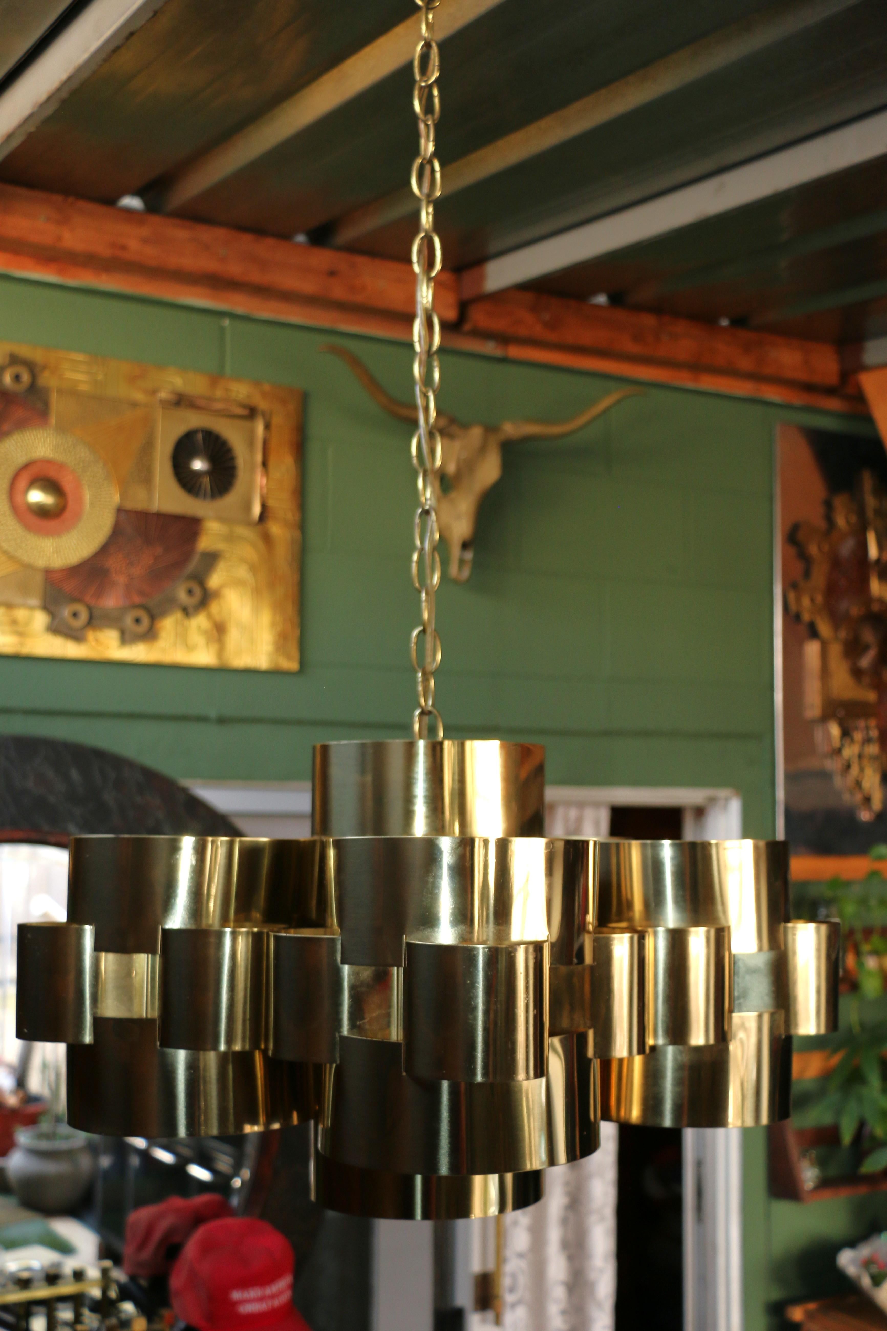 Late 20th Century 1975s Mid Century Modern Brass Cloud Chandelier by Curtis Jere For Sale