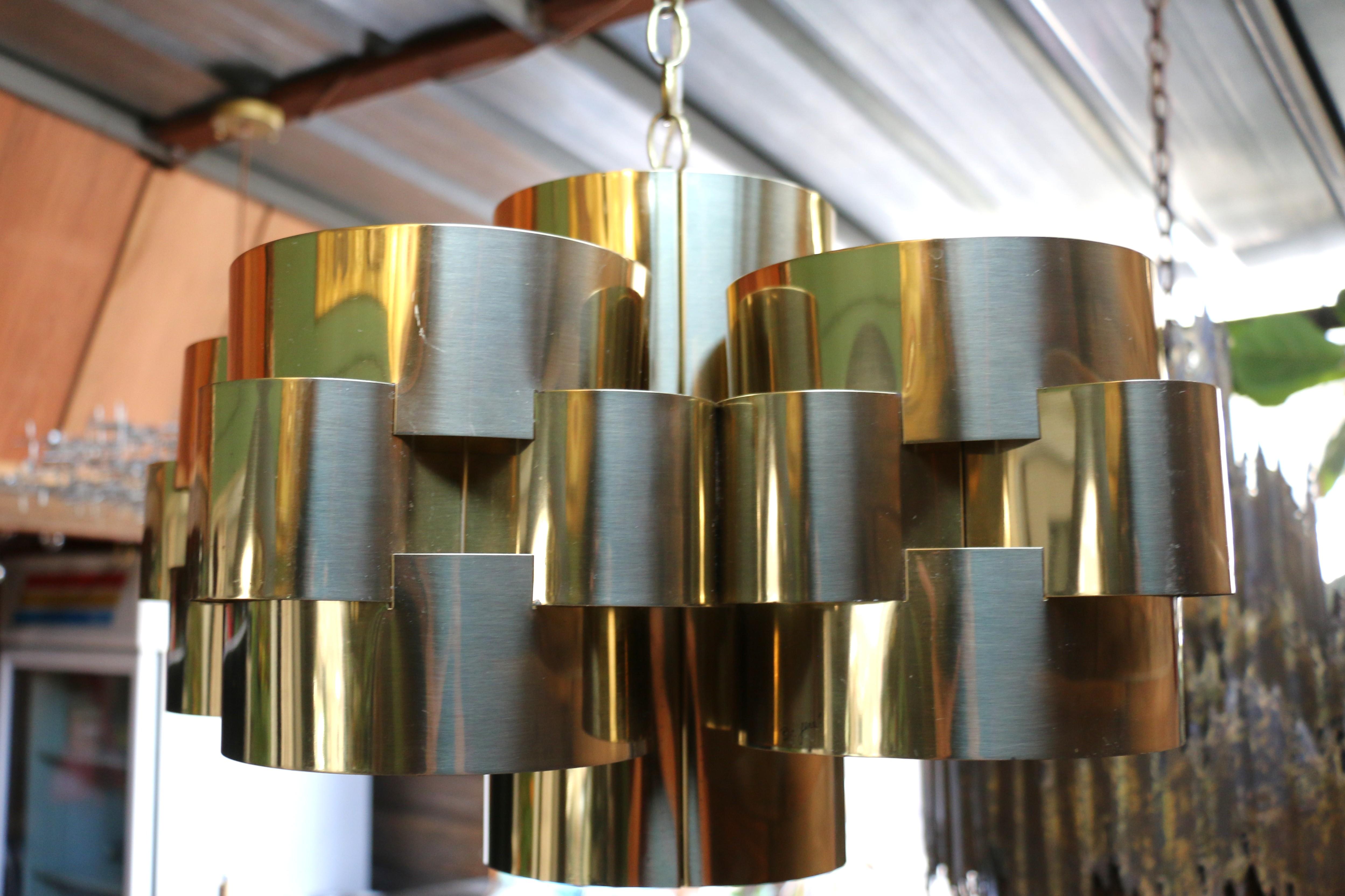 1975s Mid Century Modern Brass Cloud Chandelier by Curtis Jere For Sale 1