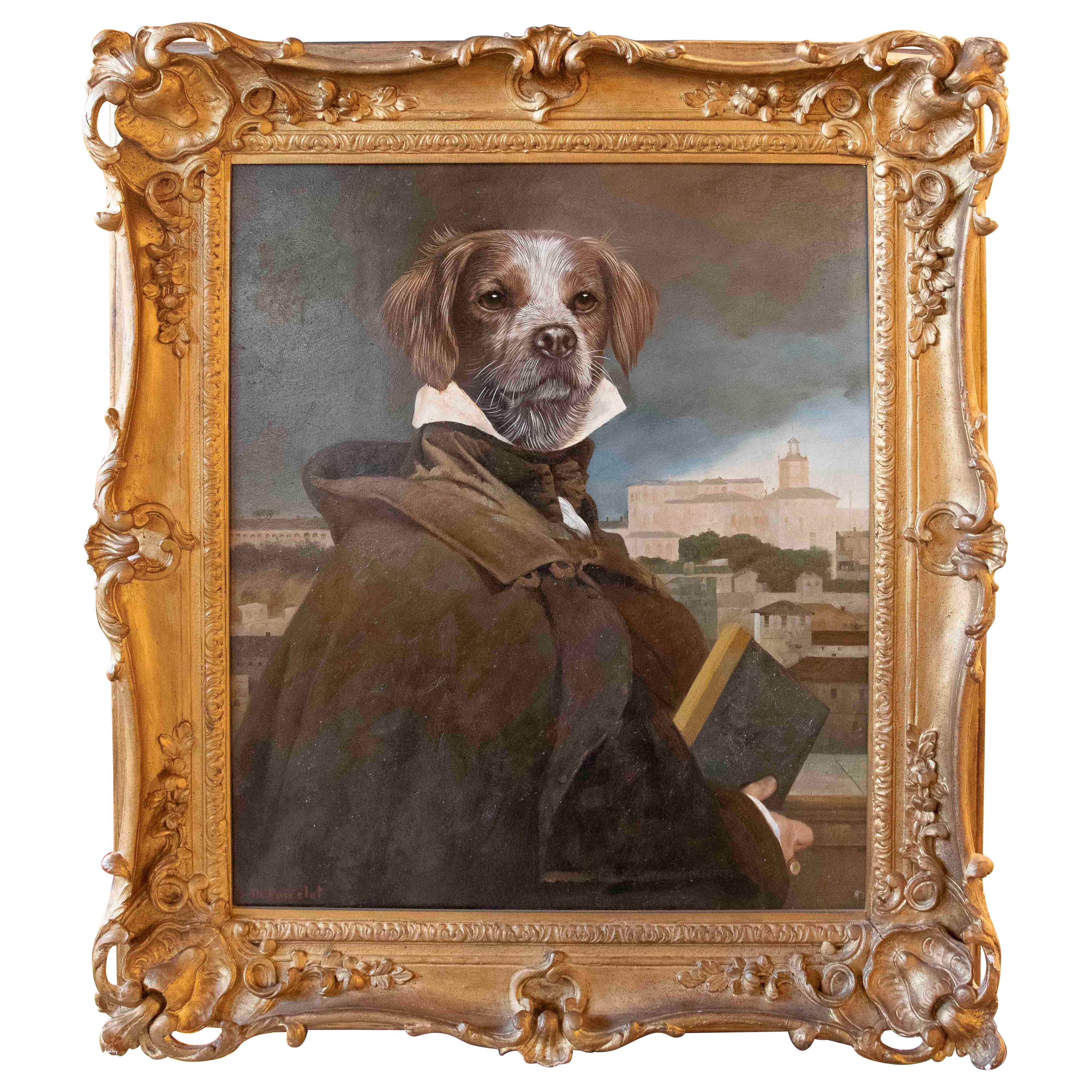 1975s Portrait of an Anthropomorphic Dog Signed by Th. Poncelet