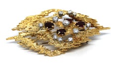 1976 18 Karat Gold, White Diamond and Ruby Abstract Pendant Brooch