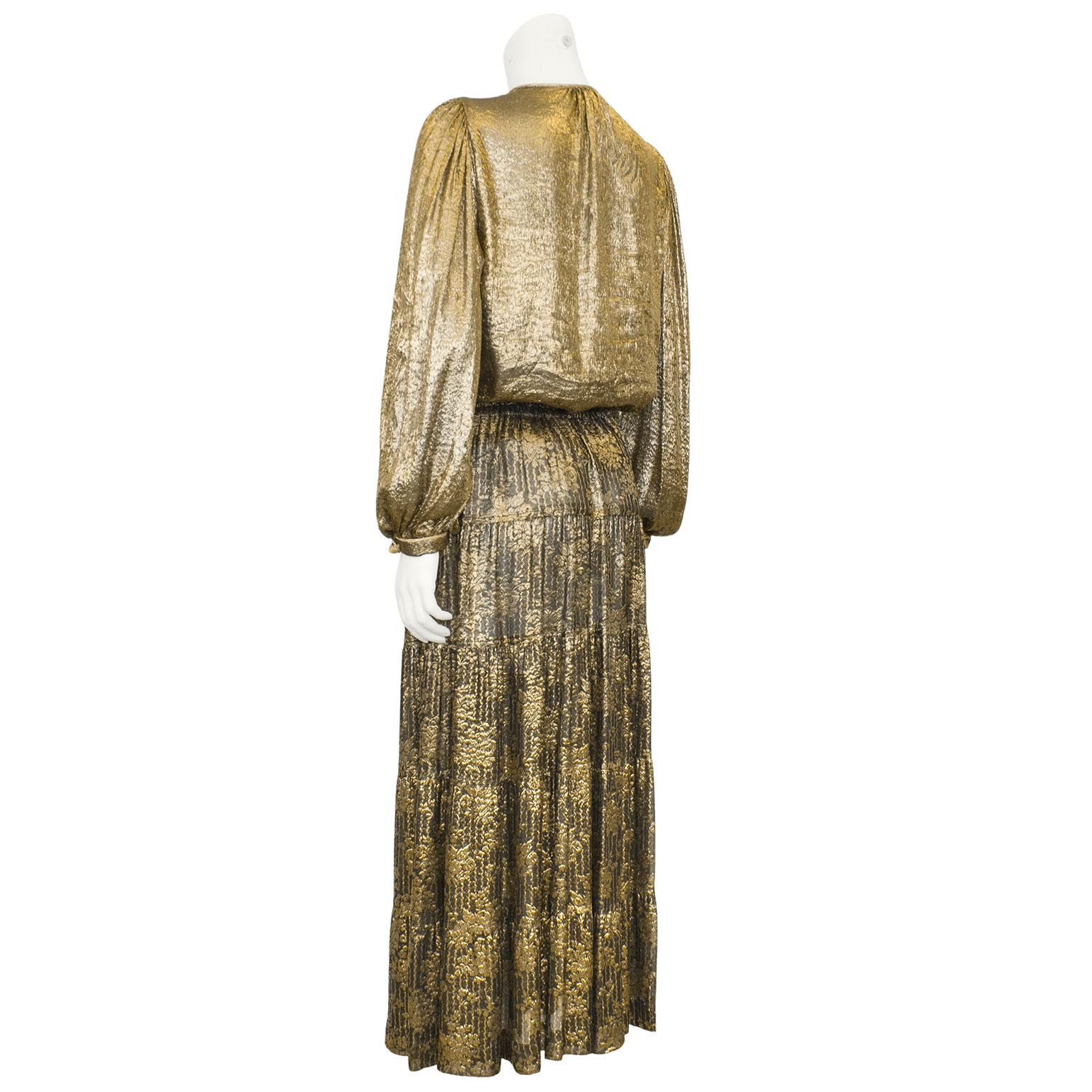 Brown 1976/1977 Yves Saint Laurent/YSL Russian Collection Gold Blouse & Skirt Ensemble For Sale