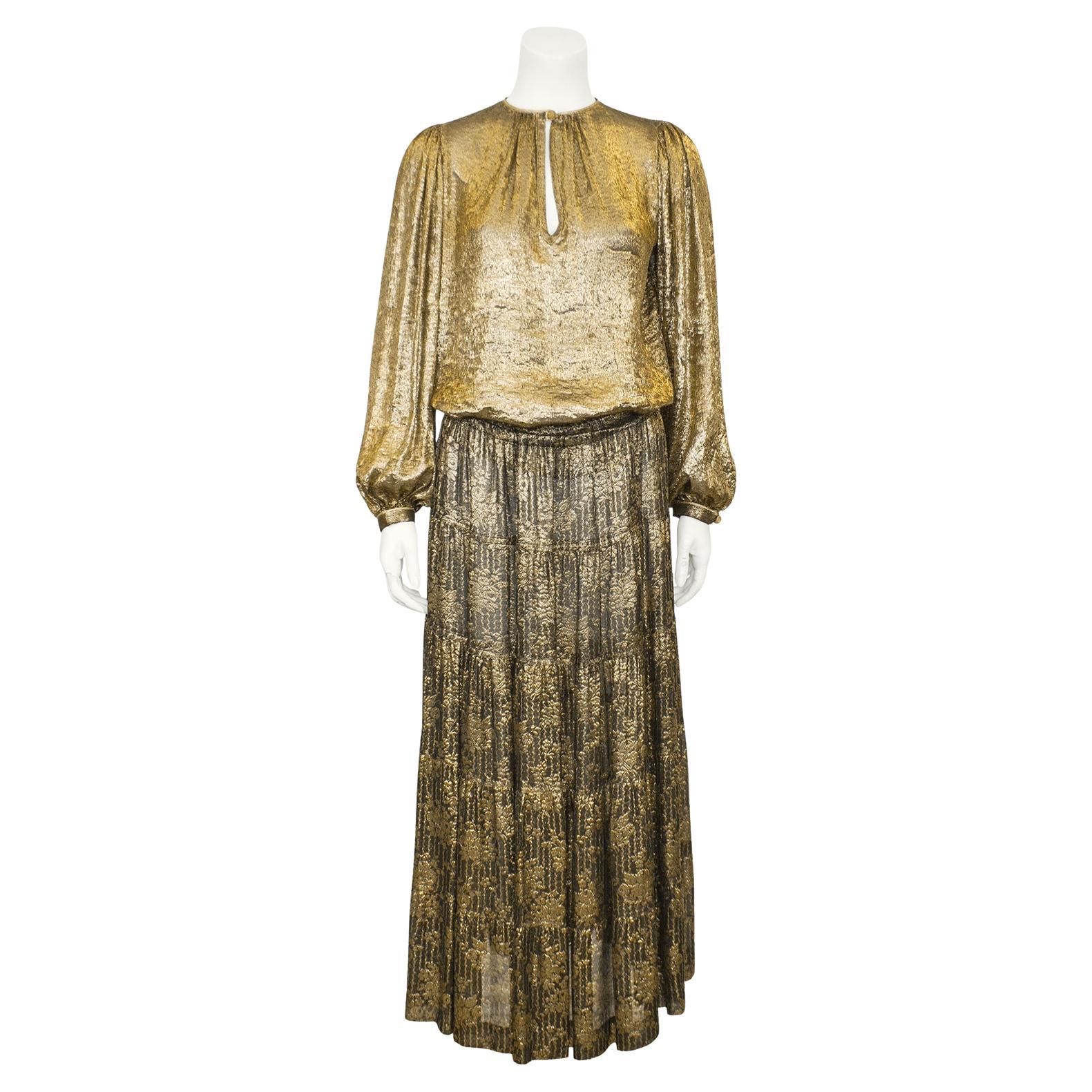 1976/1977 Yves Saint Laurent/YSL Russian Collection Gold Blouse & Skirt Ensemble For Sale