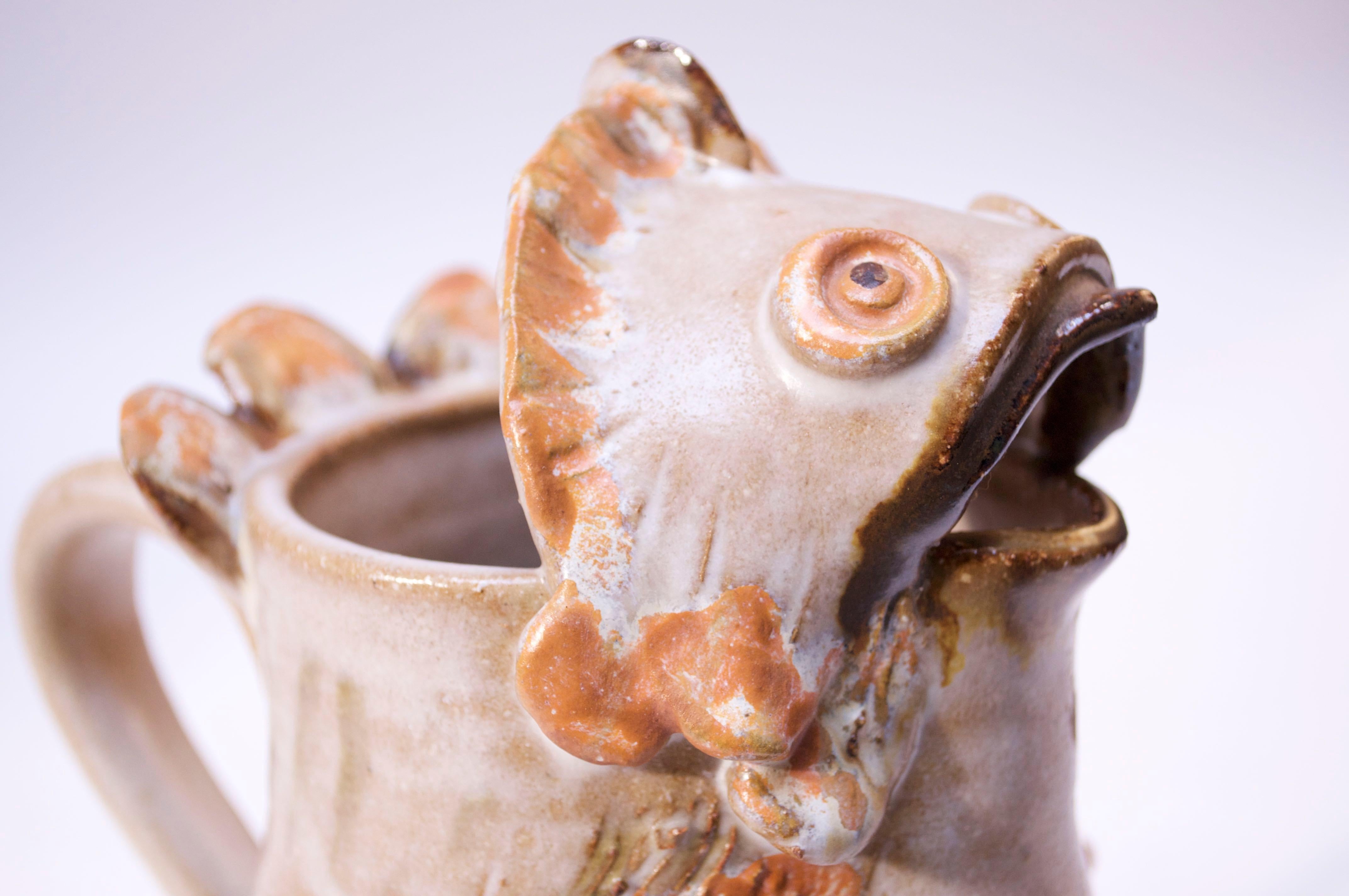 1976 American Studio Pottery 'Fish' Pitcher Signed Rush For Sale 5