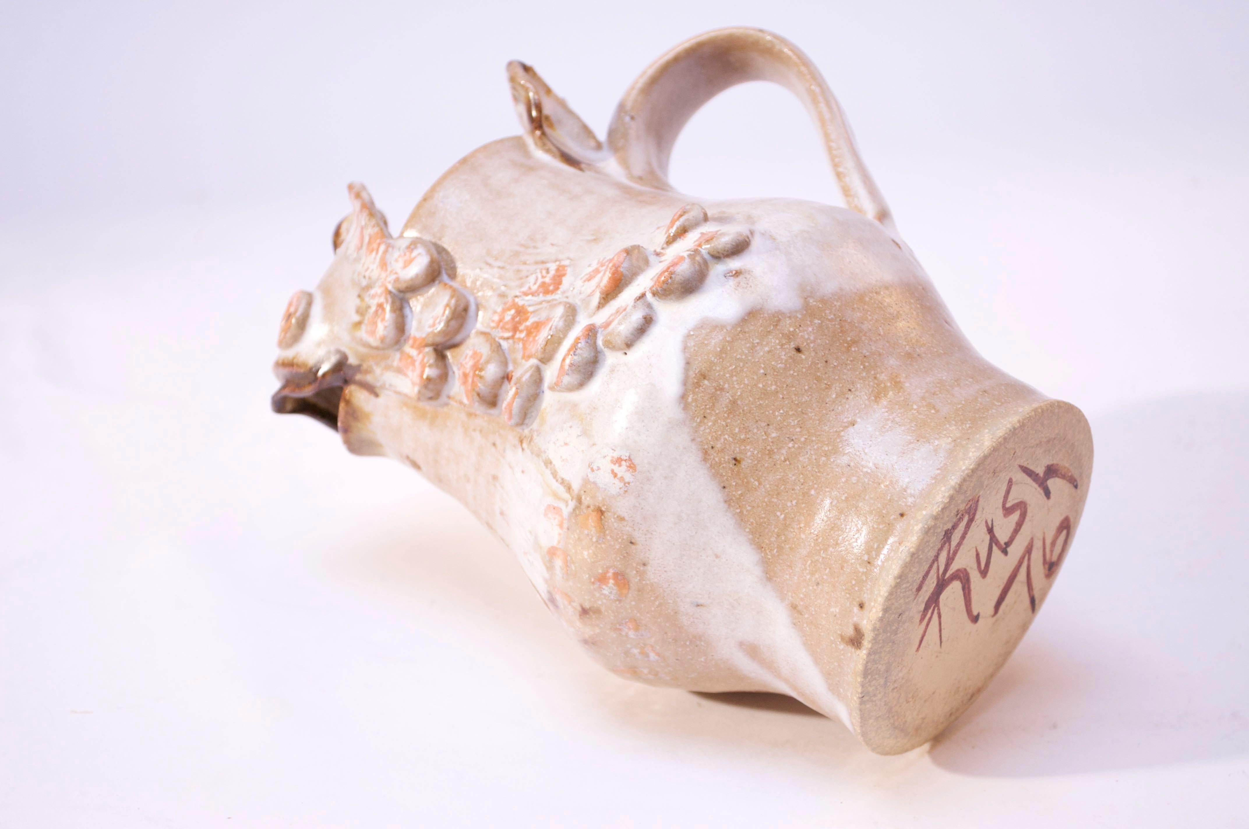 Ceramic 1976 American Studio Pottery 'Fish' Pitcher Signed Rush For Sale