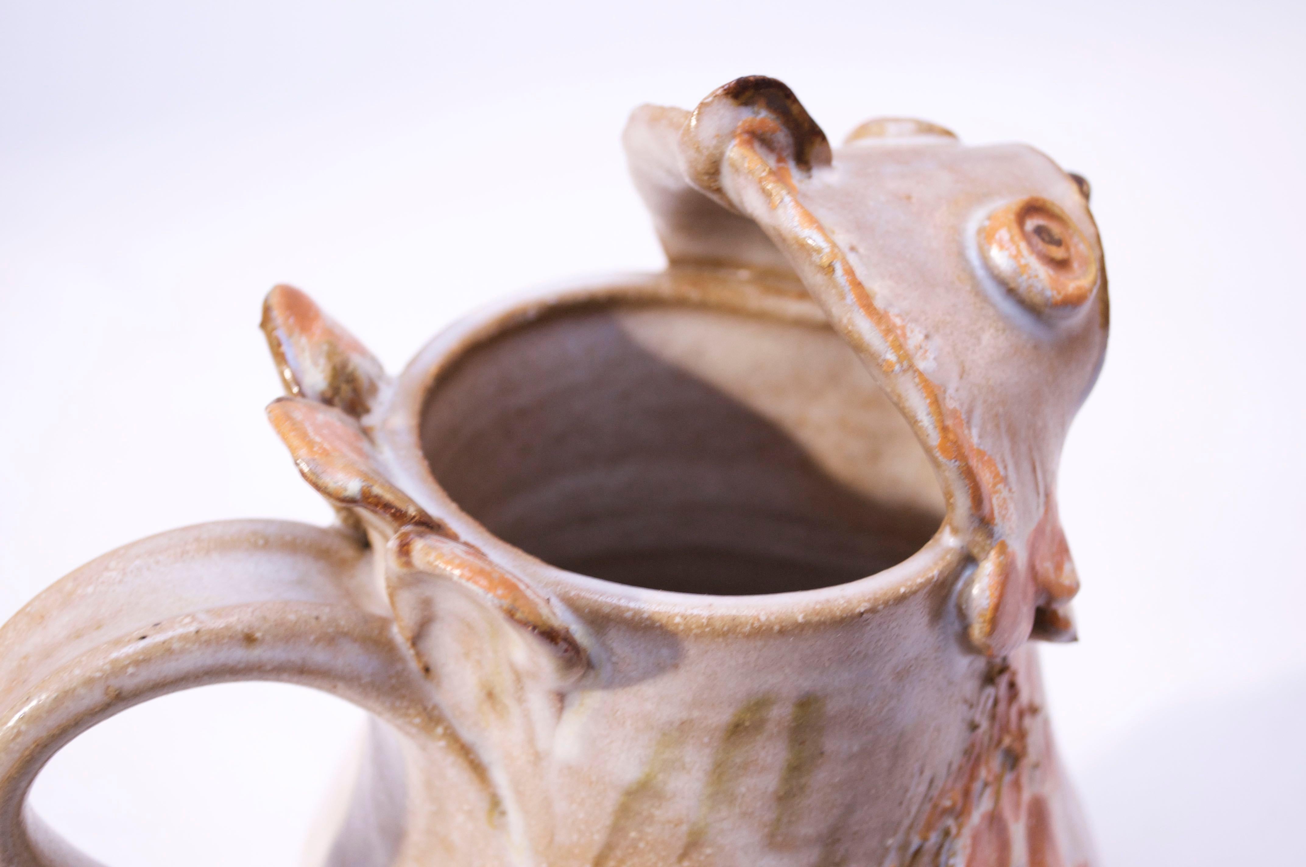 1976 American Studio Pottery 'Fish' Pitcher Signed Rush For Sale 1