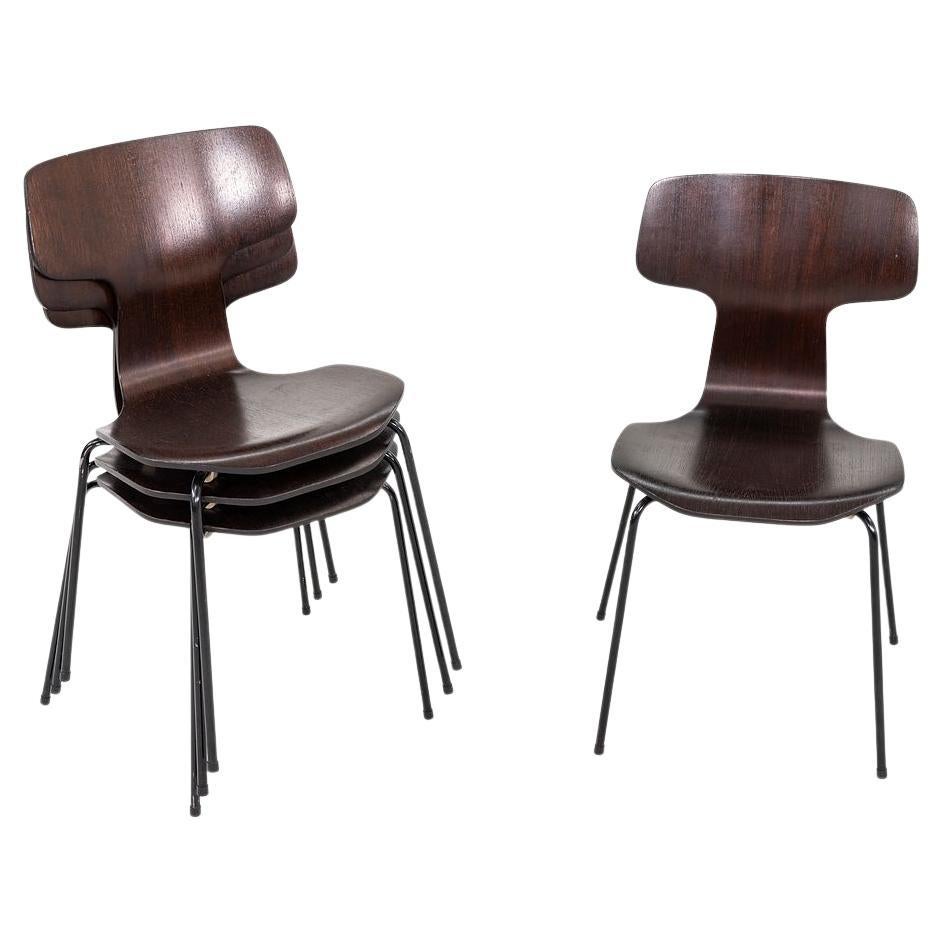 1976 Arne Jacobsen Fritz Hansen 3103 Hammer Stacking Dining Chairs (Set of 4)
